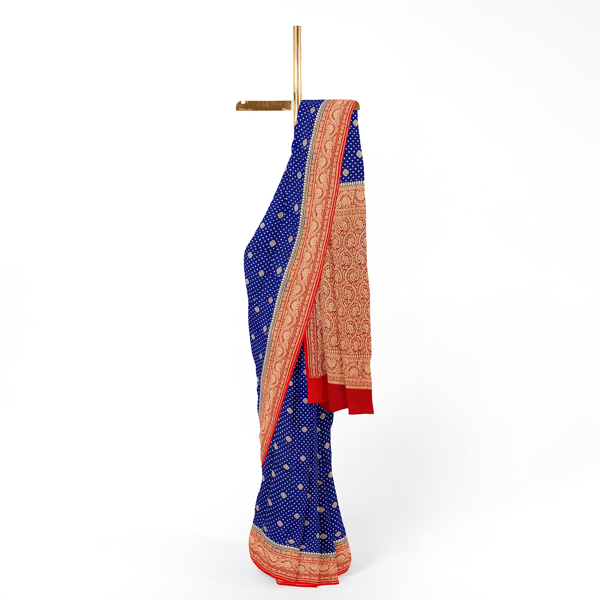 Navy Blue Pure Georgette Silk Saree with Red Zari Accents – Elegant Traditional Saree for Weddings Online - New Sudarshan Silks`