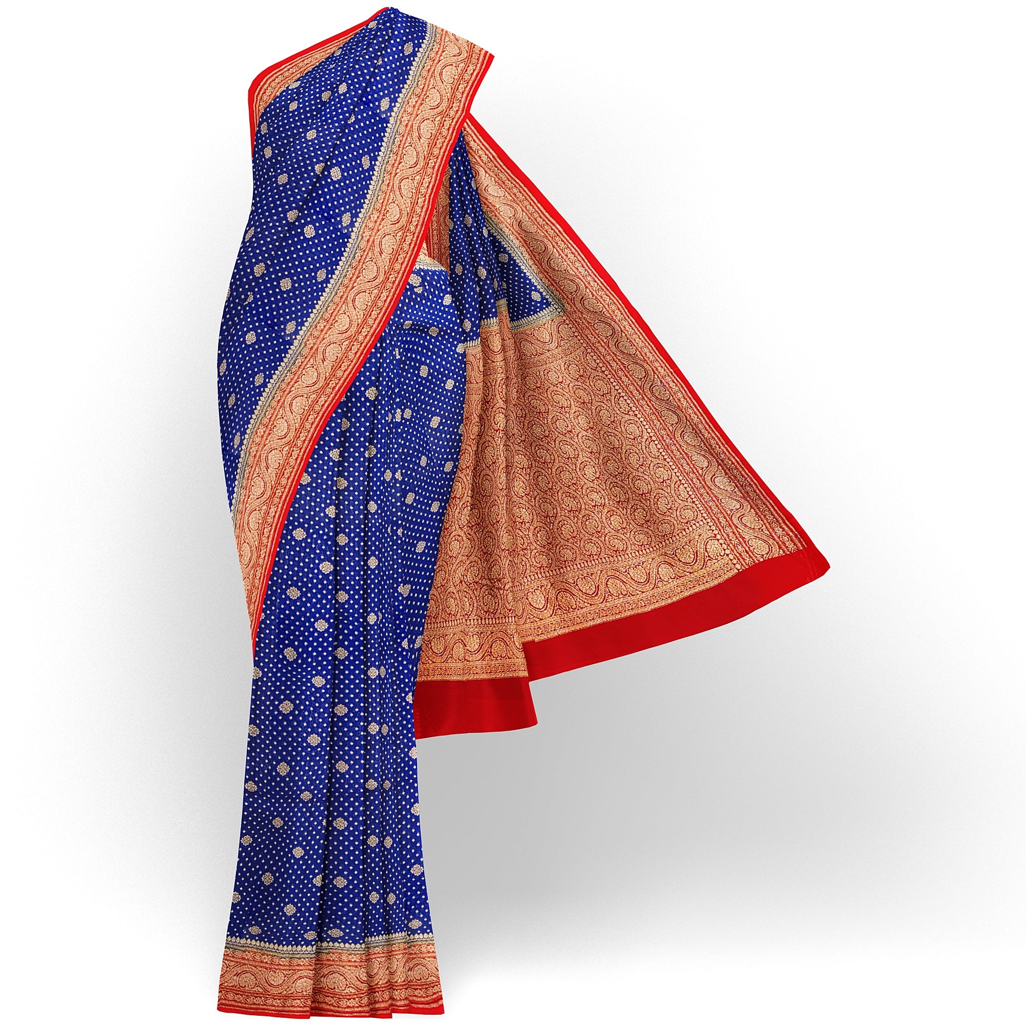 Navy Blue Pure Georgette Silk Saree with Red Zari Accents – Elegant Traditional Saree for Weddings Online - New Sudarshan Silks`