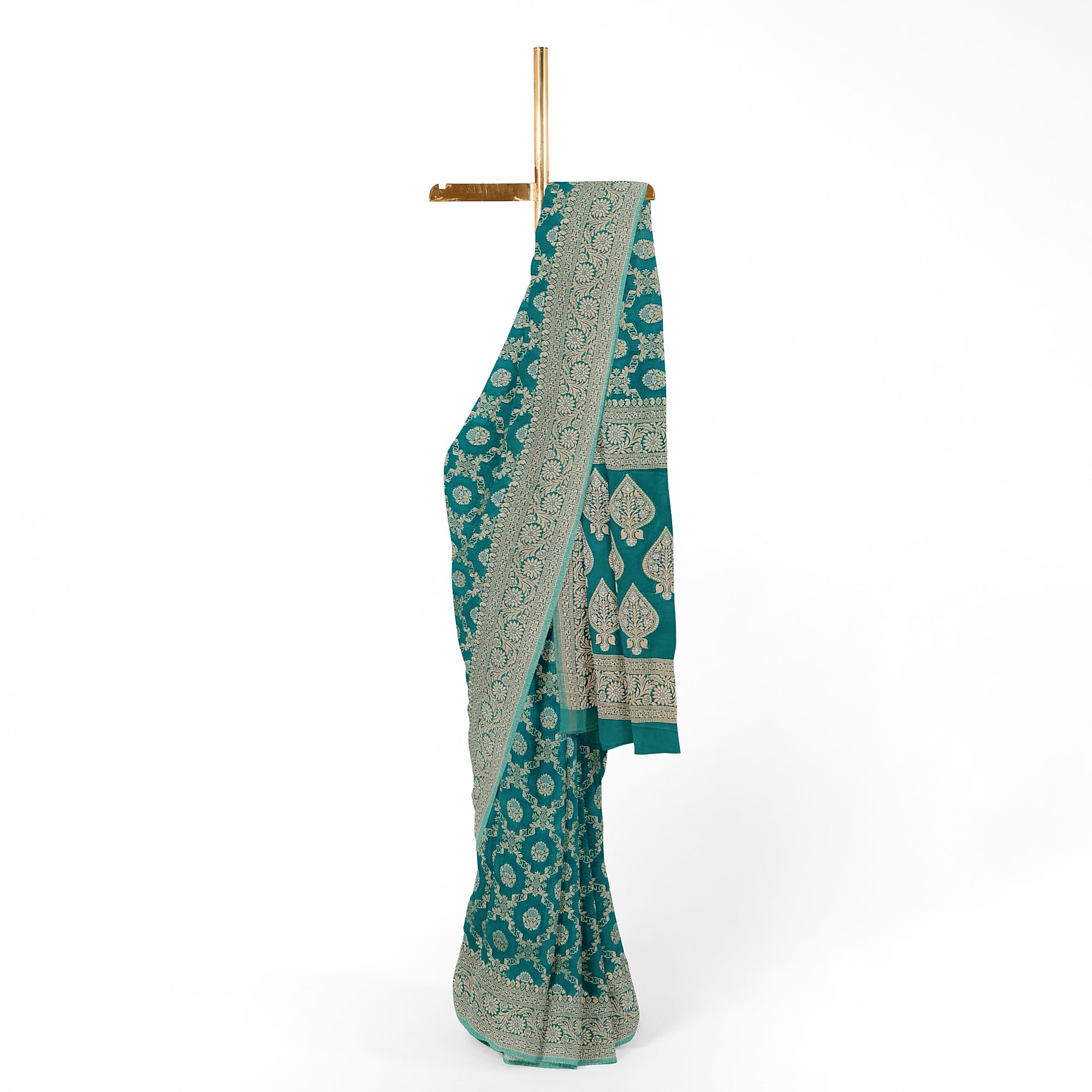 Rama Green Semi Georgette Silk Saree with Zari Border – Elegant Lightweight Saree for Festive Wear Online - New Sudarshan Silks`