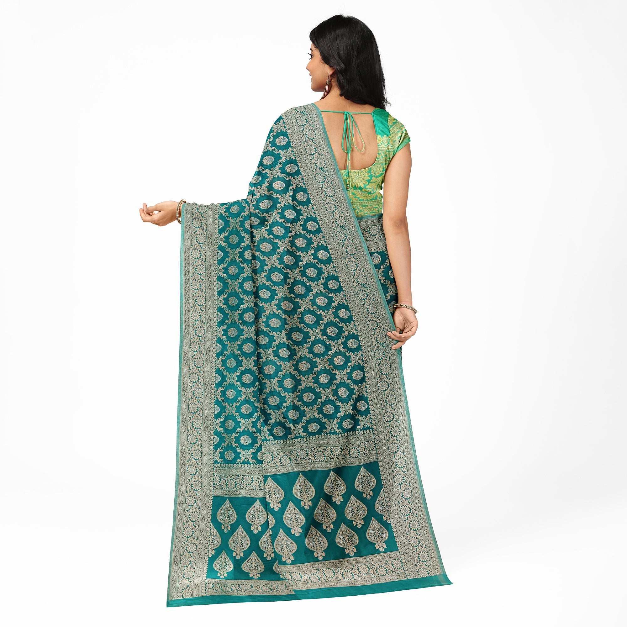 Rama Green Semi Georgette Silk Saree with Zari Border – Elegant Lightweight Saree for Festive Wear Online - New Sudarshan Silks`