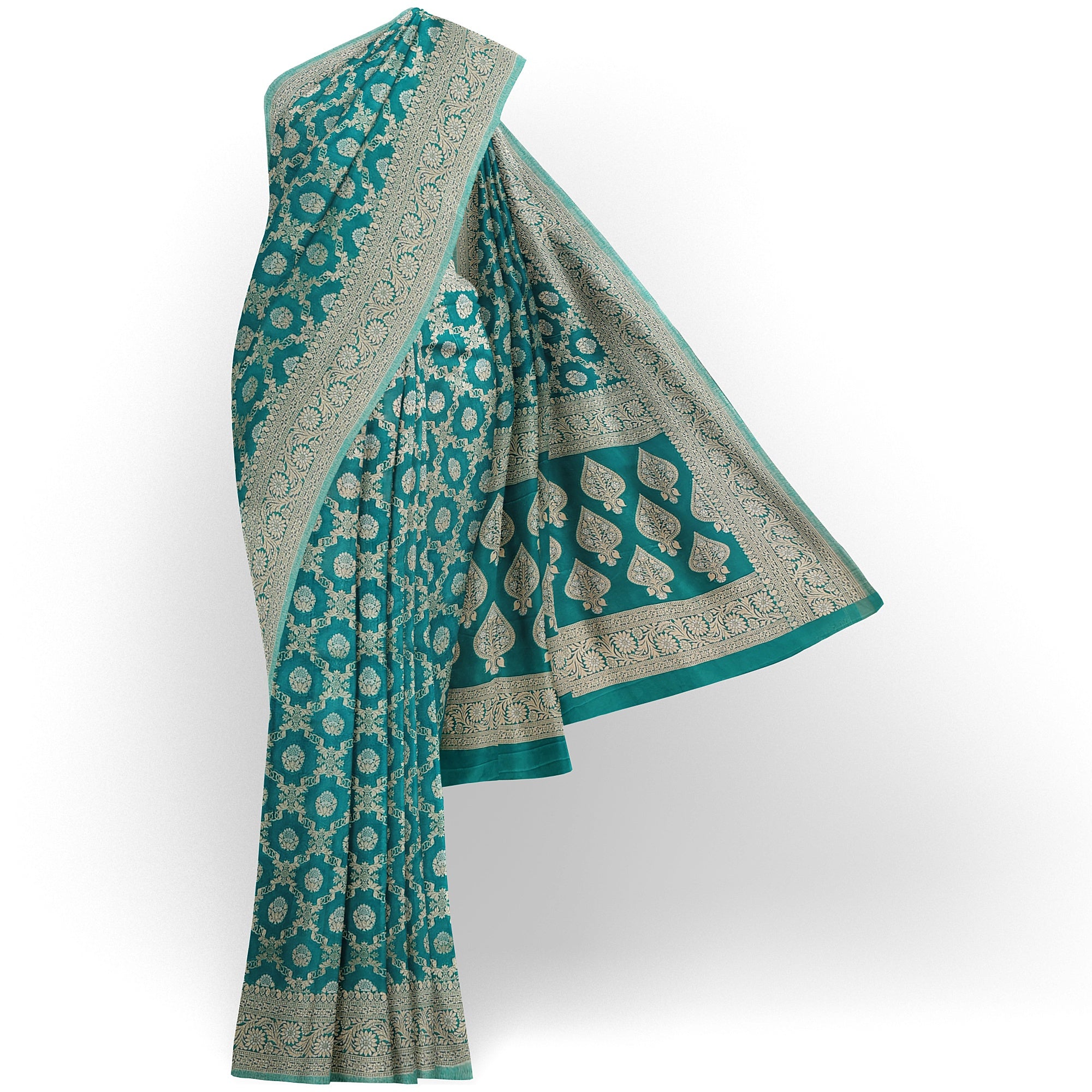 Rama Green Semi Georgette Silk Saree with Zari Border – Elegant Lightweight Saree for Festive Wear Online - New Sudarshan Silks`