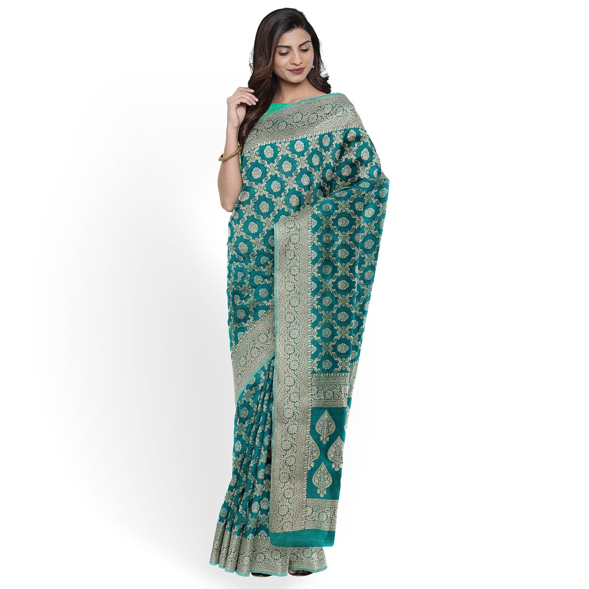 Rama Green Semi Georgette Silk Saree with Zari Border – Elegant Lightweight Saree for Festive Wear Online - New Sudarshan Silks`