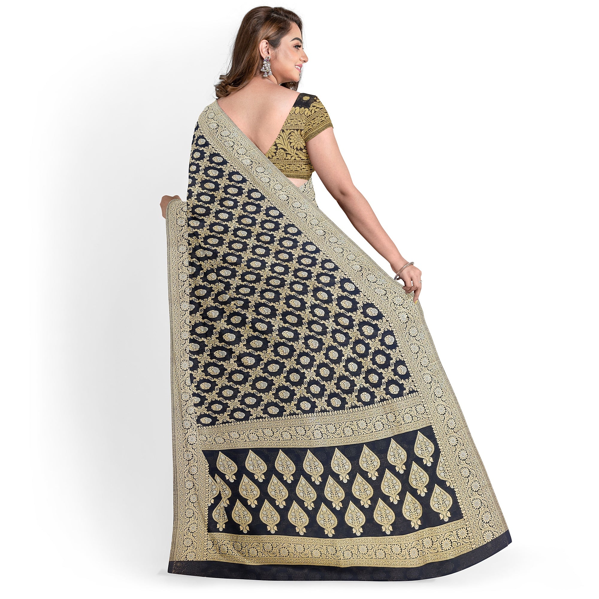 Black Semi Georgette Silk Saree with Zari Border – Timeless Grace in Lightweight Drape Online - New Sudarshan Silks`
