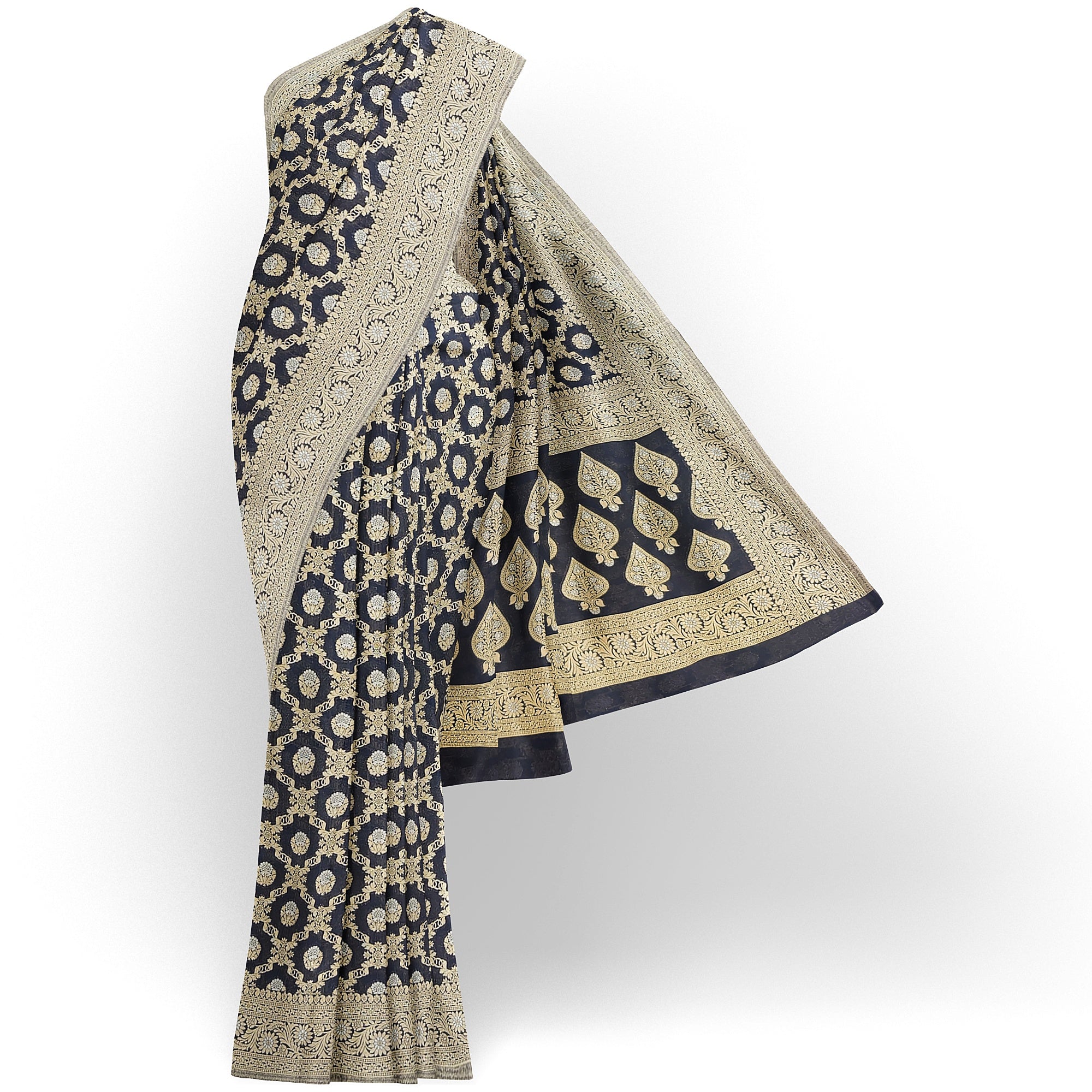 Black Semi Georgette Silk Saree with Zari Border – Timeless Grace in Lightweight Drape Online - New Sudarshan Silks`