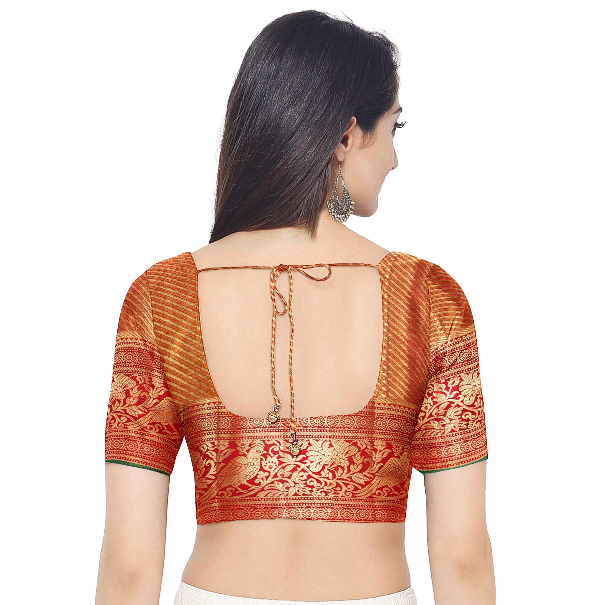 Gold Tissue Kanjivaram Silk Saree with Red Zari Border – Pure Handloom Bridal Saree Online - New Sudarshan Silks`