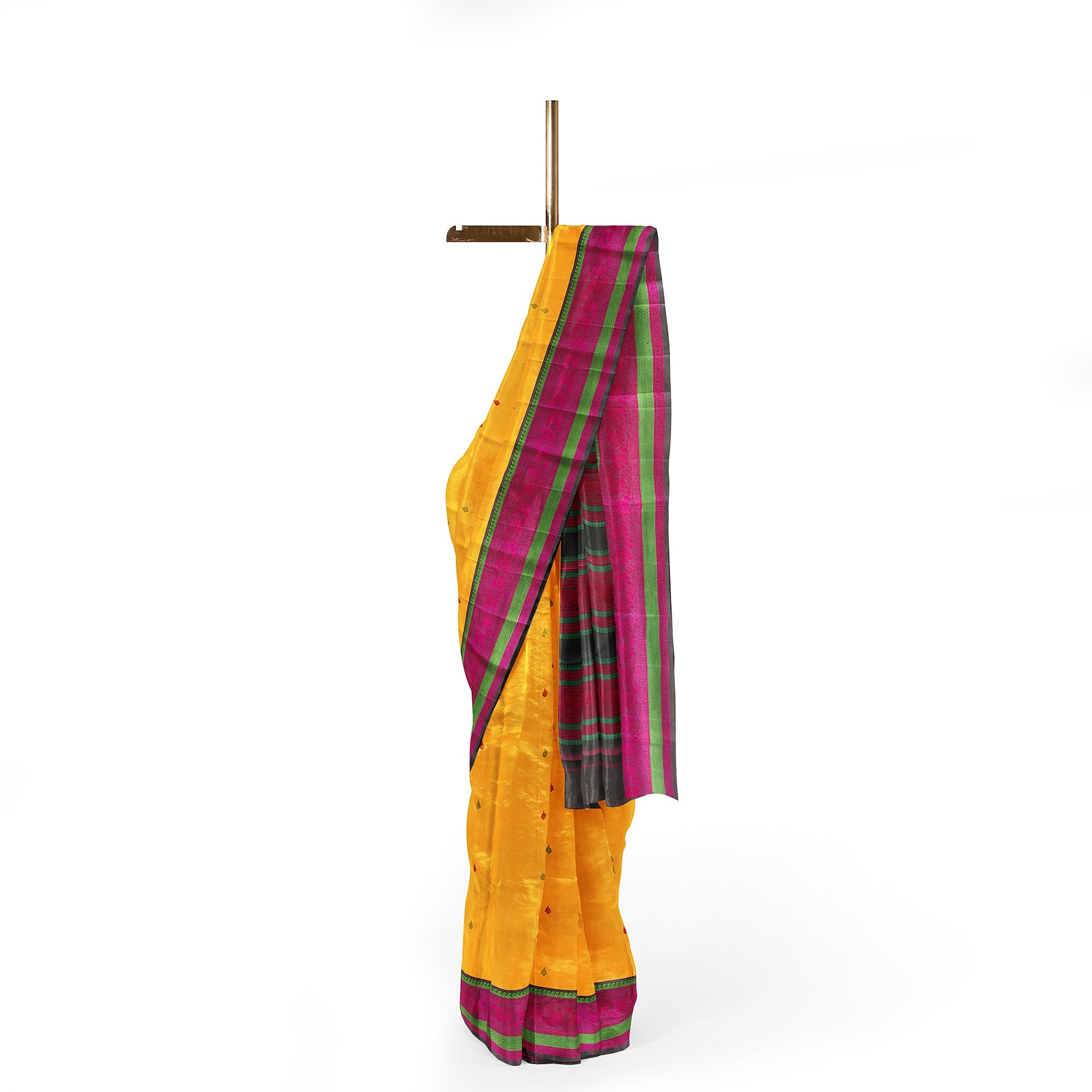 Yellow Kanjivaram Silk Saree with Black Zari Border – Pure Handloom Bridal Saree Online - New Sudarshan Silks`
