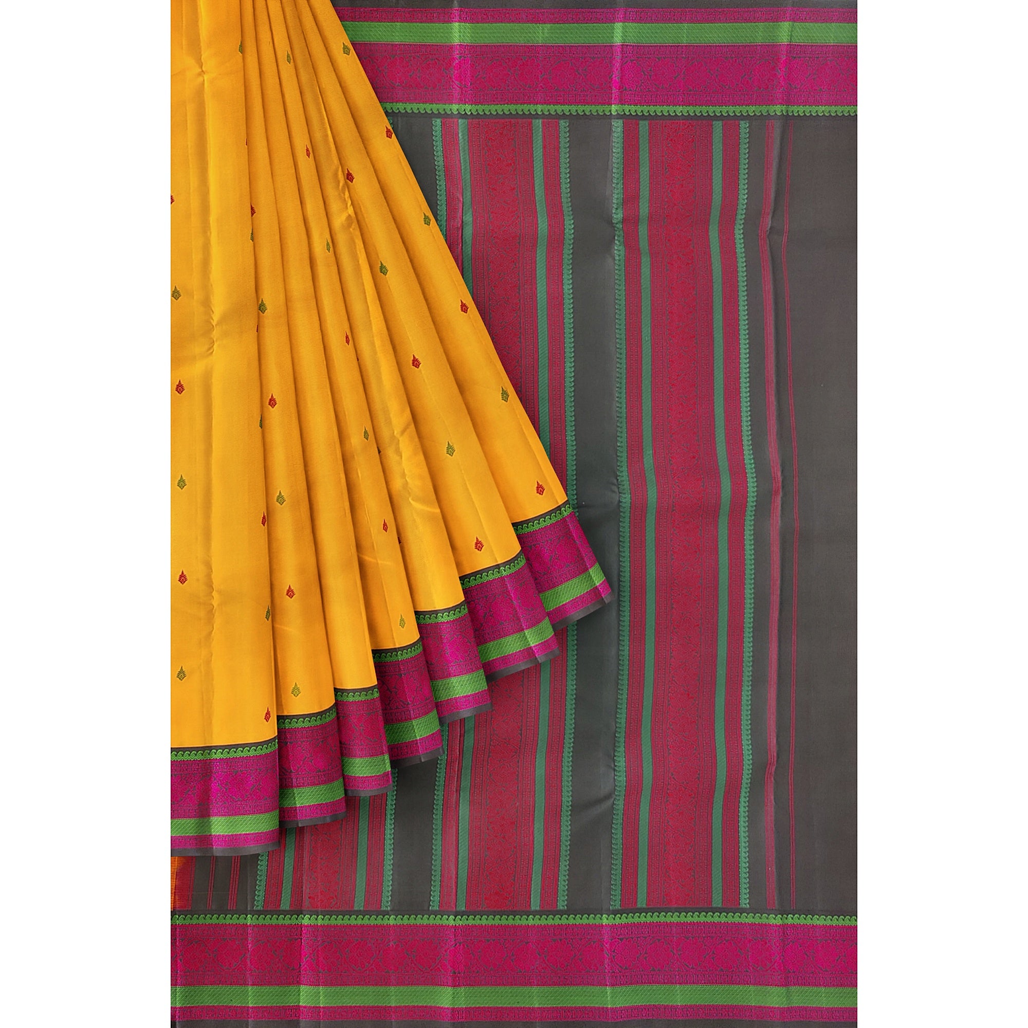 Yellow Kanjivaram Silk Saree with Black Zari Border – Pure Handloom Bridal Saree Online - New Sudarshan Silks`