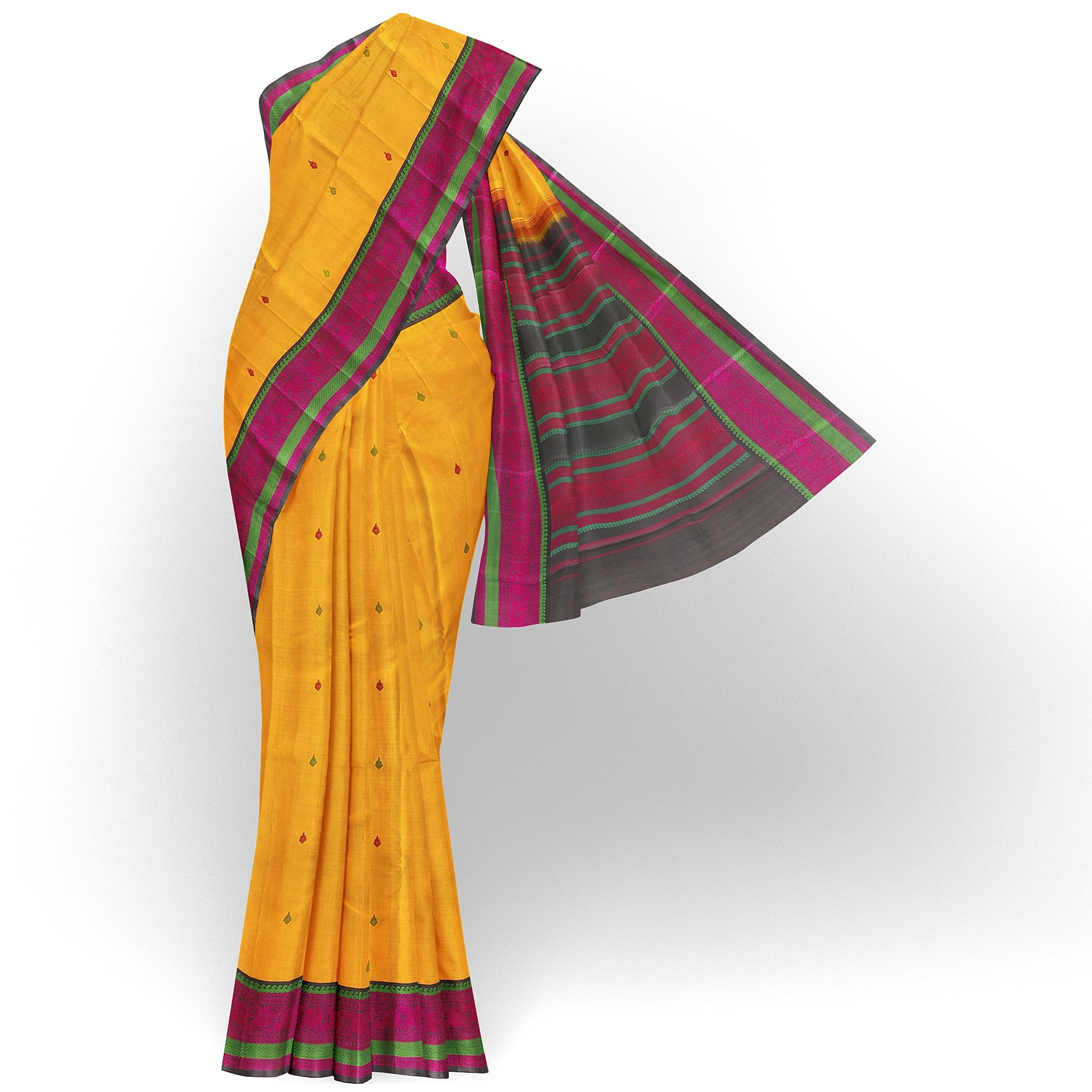 Yellow Kanjivaram Silk Saree with Black Zari Border – Pure Handloom Bridal Saree Online - New Sudarshan Silks`