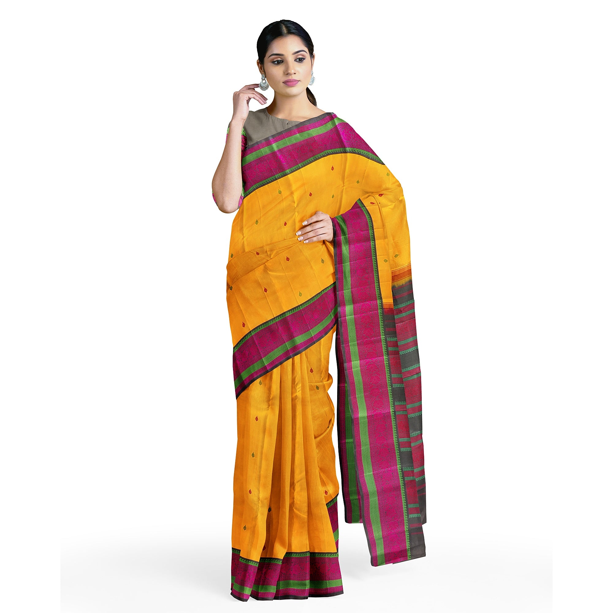 Yellow Kanjivaram Silk Saree with Black Zari Border – Pure Handloom Bridal Saree Online - New Sudarshan Silks`