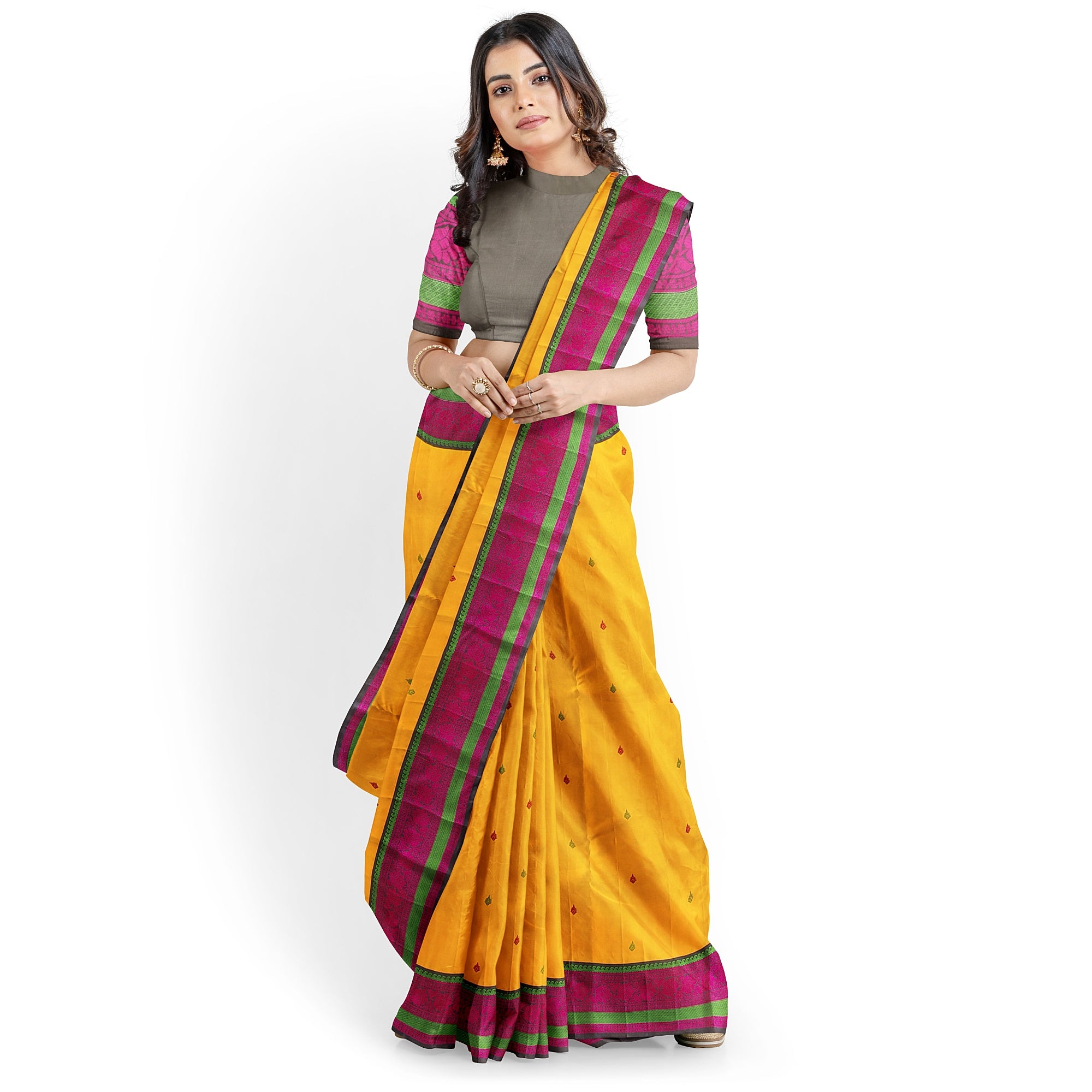 Yellow Kanjivaram Silk Saree with Black Zari Border – Pure Handloom Bridal Saree Online - New Sudarshan Silks`