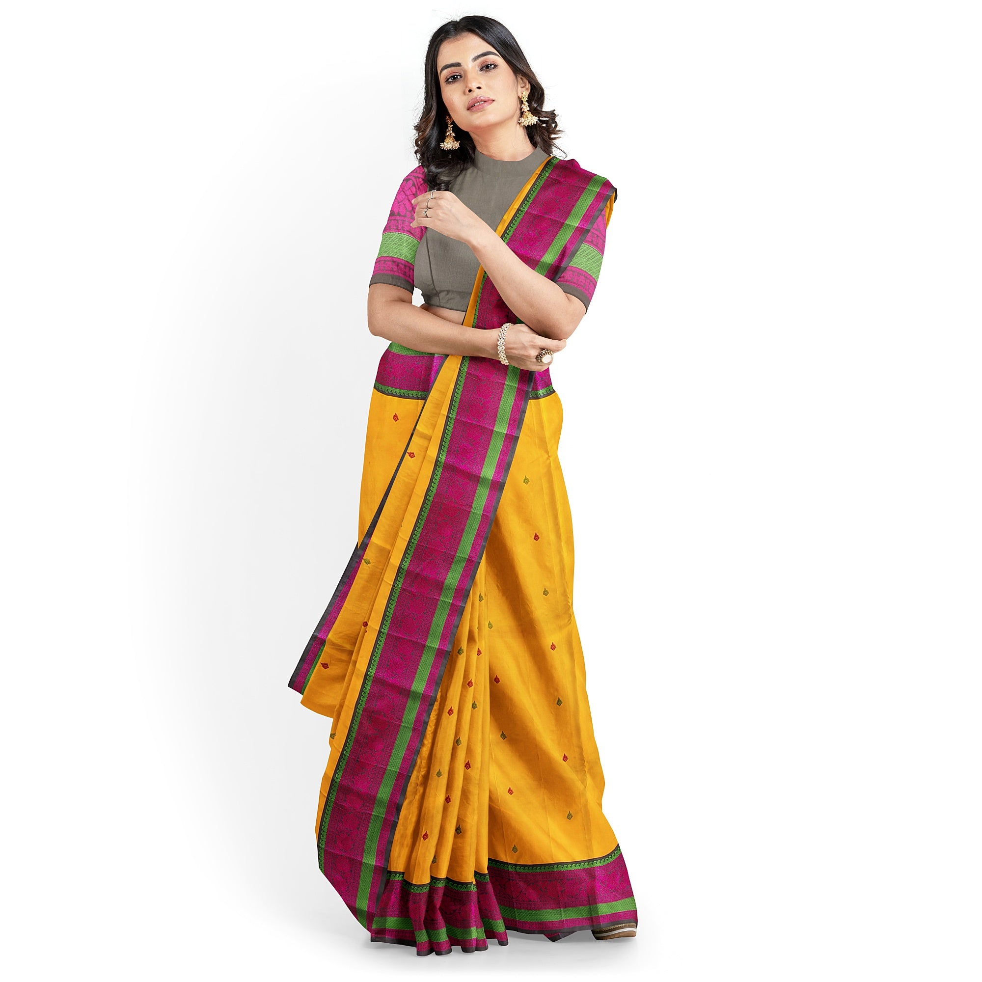 Yellow Kanjivaram Silk Saree with Black Zari Border – Pure Handloom Bridal Saree Online - New Sudarshan Silks`
