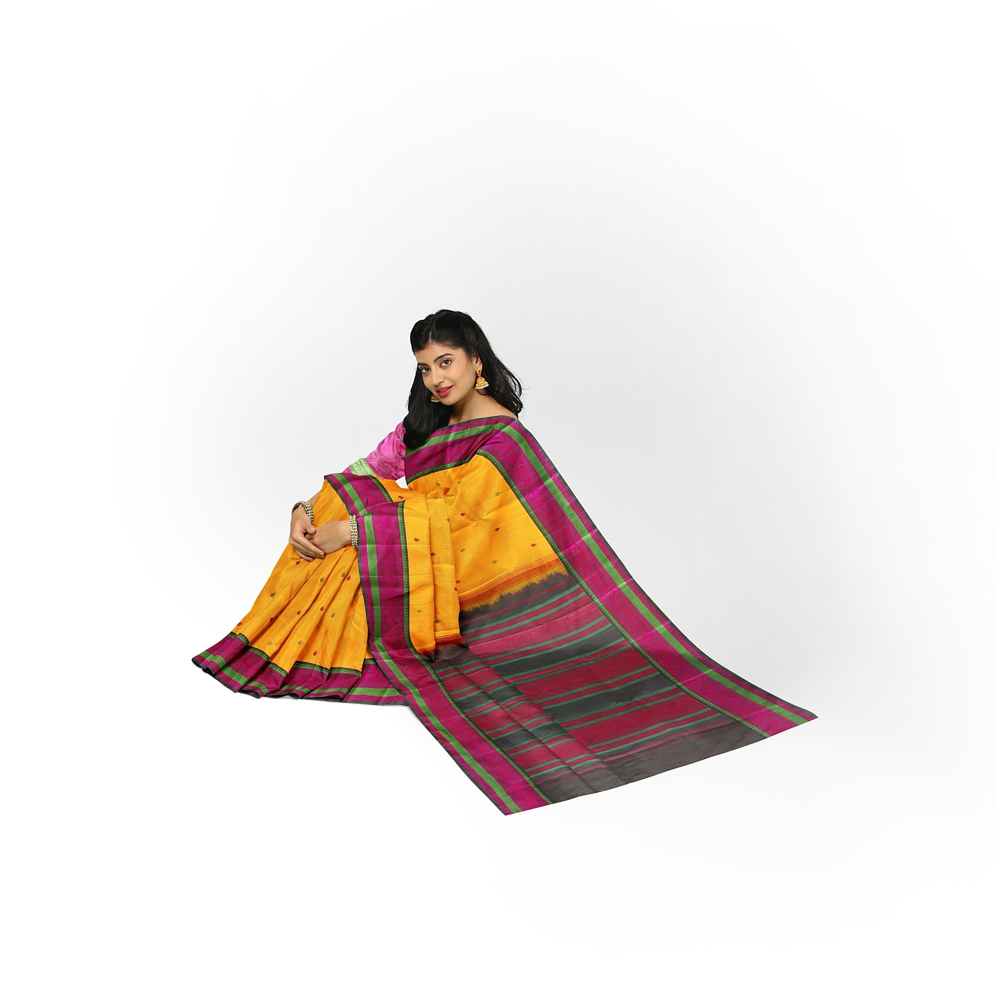 Yellow Kanjivaram Silk Saree with Black Zari Border – Pure Handloom Bridal Saree Online - New Sudarshan Silks`