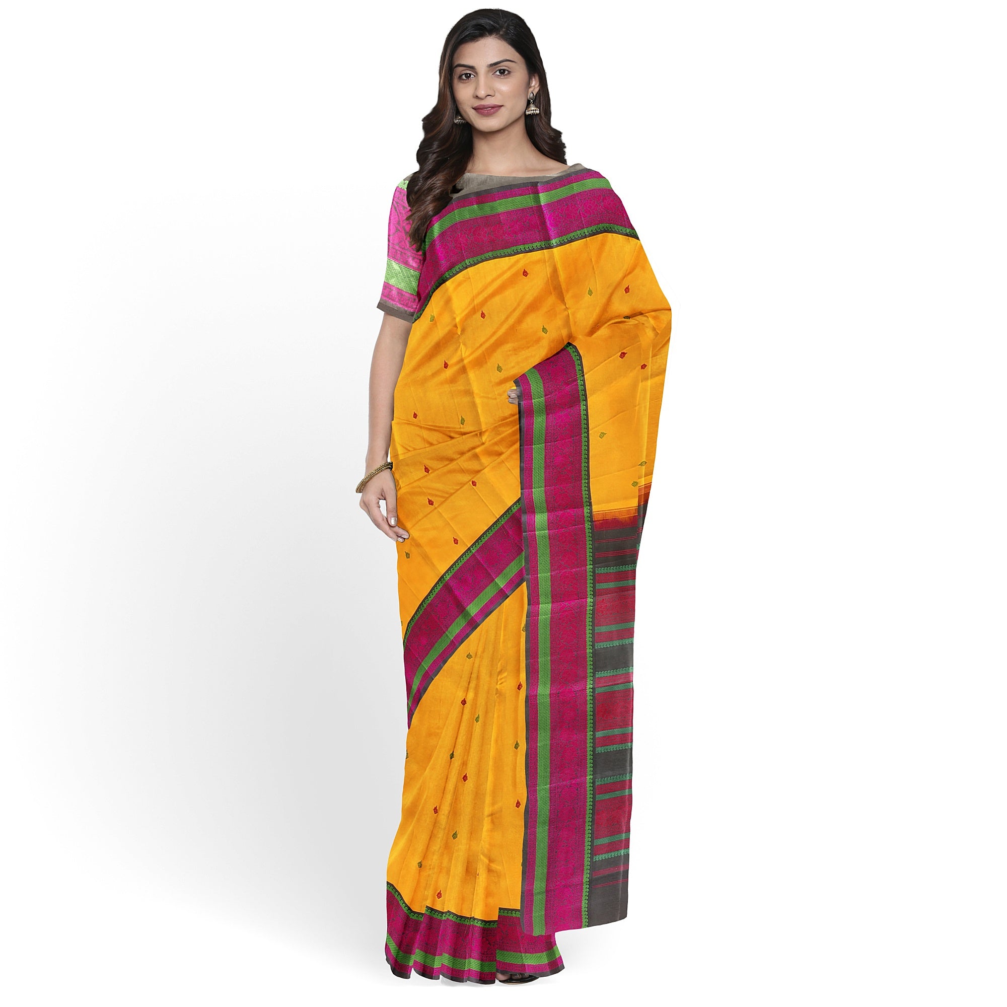Yellow Kanjivaram Silk Saree with Black Zari Border – Pure Handloom Bridal Saree Online - New Sudarshan Silks`