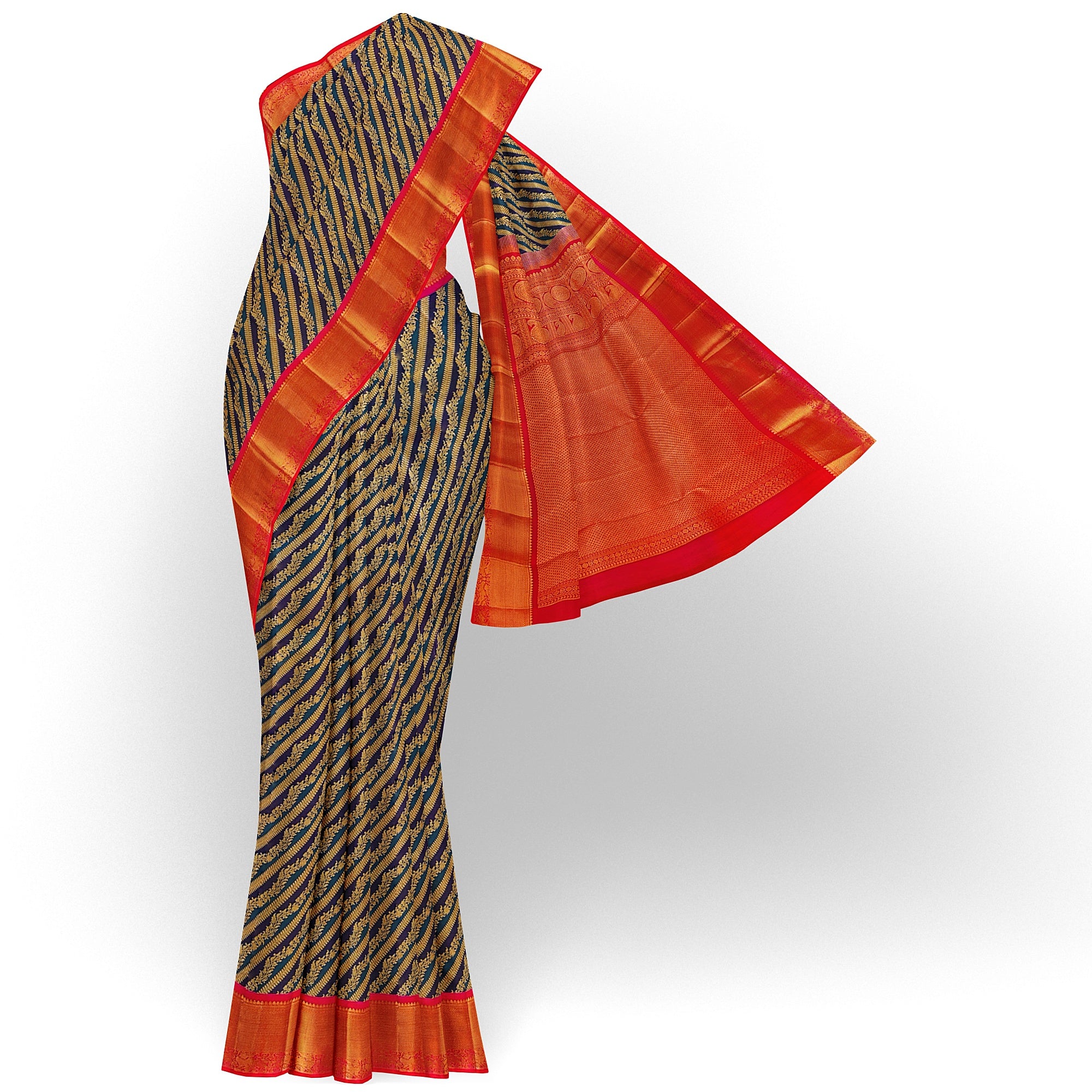 Peacock Blue Kanjivaram Silk Saree with Pink Zari Border – Pure Handloom Bridal Saree Online - New Sudarshan Silks`