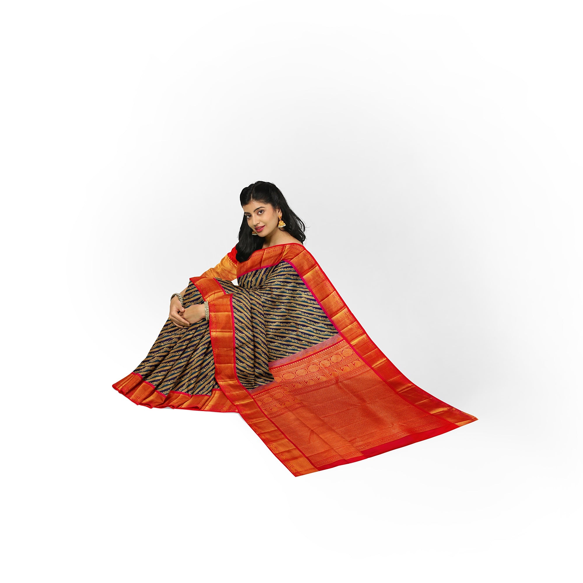 Peacock Blue Kanjivaram Silk Saree with Pink Zari Border – Pure Handloom Bridal Saree Online - New Sudarshan Silks`