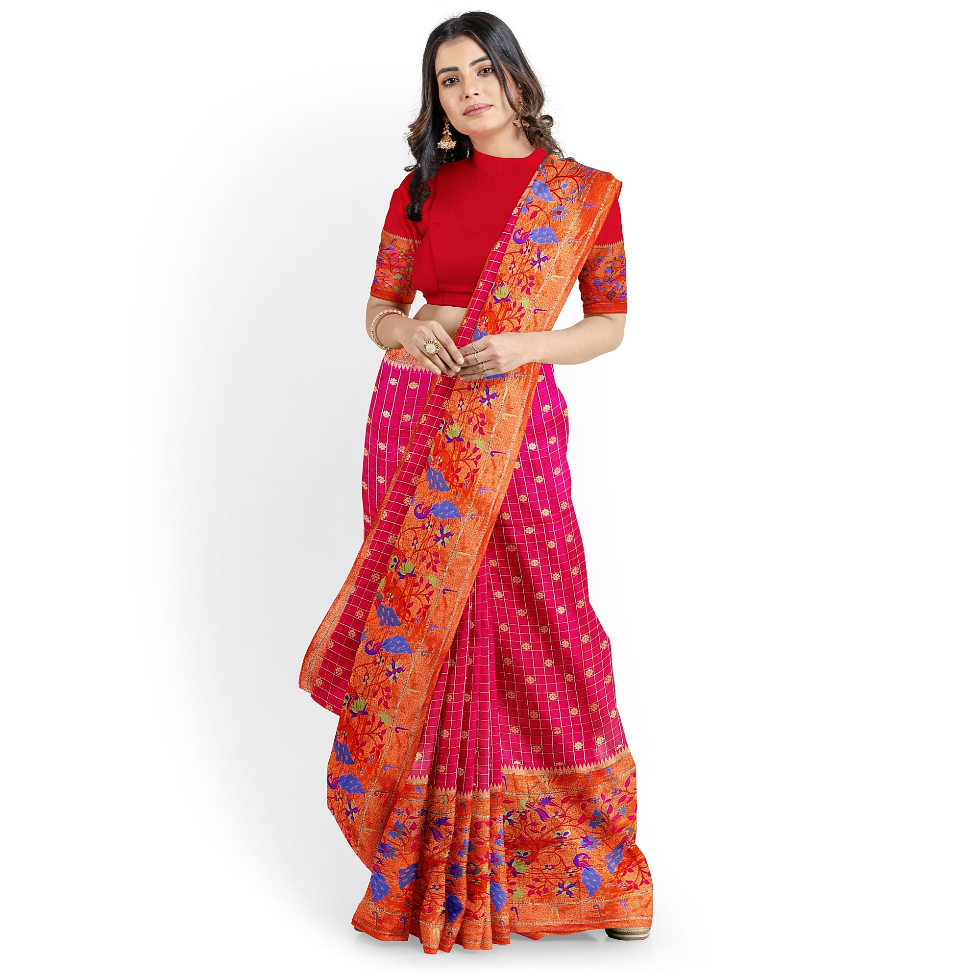 Dark Pink Pure Paithani Silk Saree with Traditional Paithani Border – Regal Handloom Saree Online - New Sudarshan Silks`