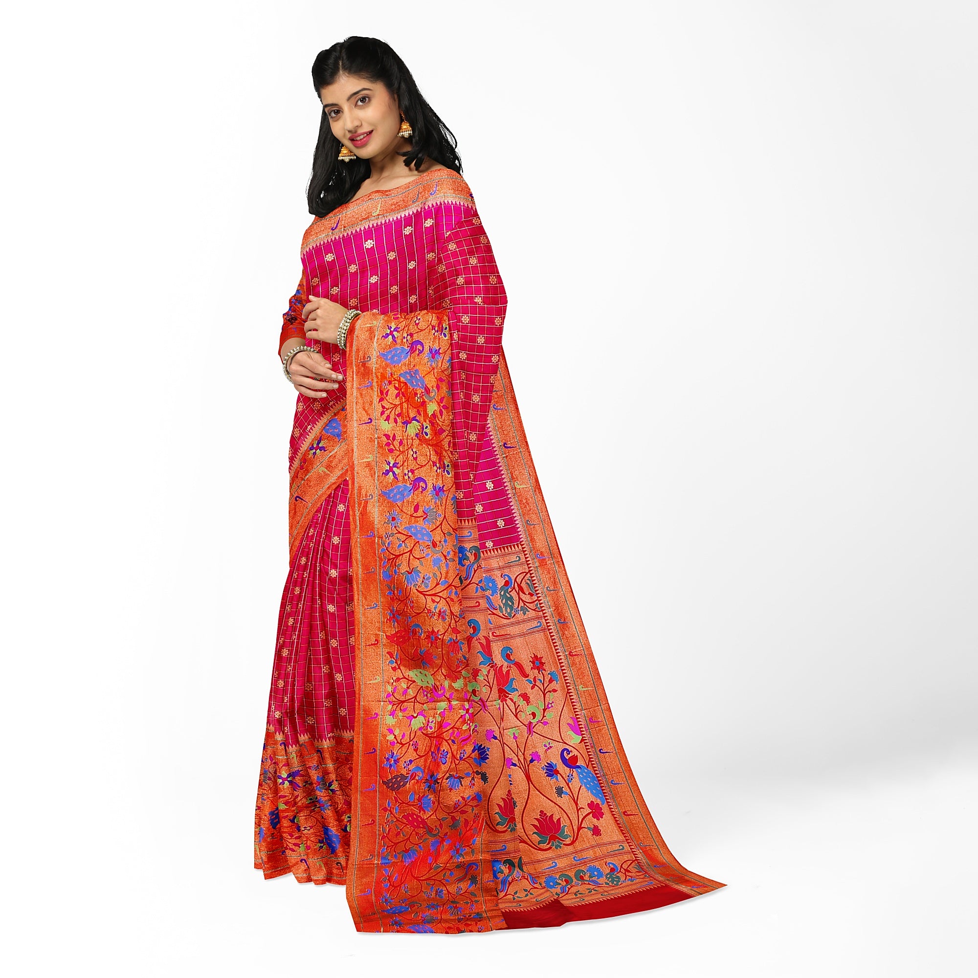 Dark Pink Pure Paithani Silk Saree with Traditional Paithani Border – Regal Handloom Saree Online - New Sudarshan Silks`