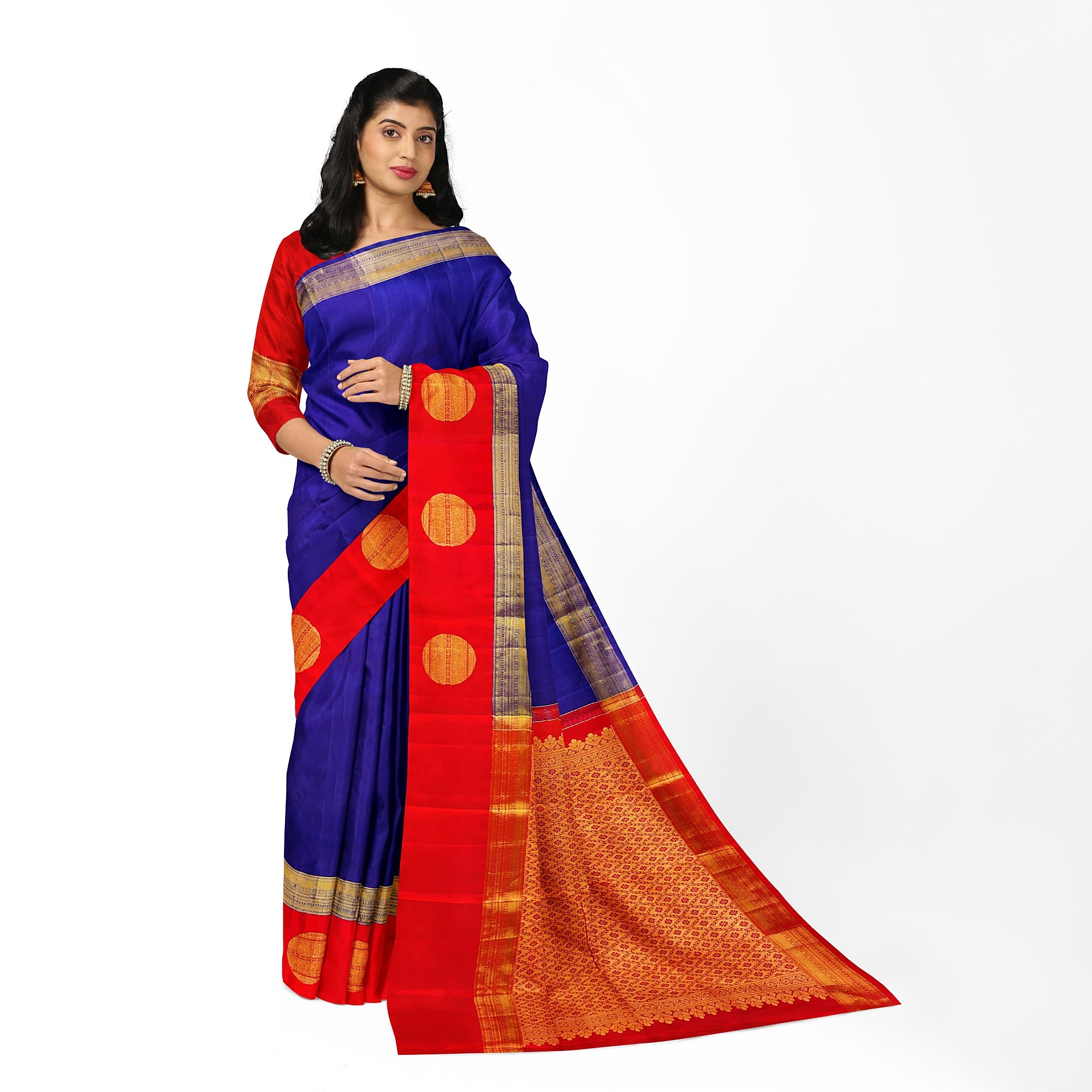 Ink Blue Kanjivaram Silk Saree with Kankambara Designer Border – Pure Handloom Bridal Saree Online - New Sudarshan Silks`