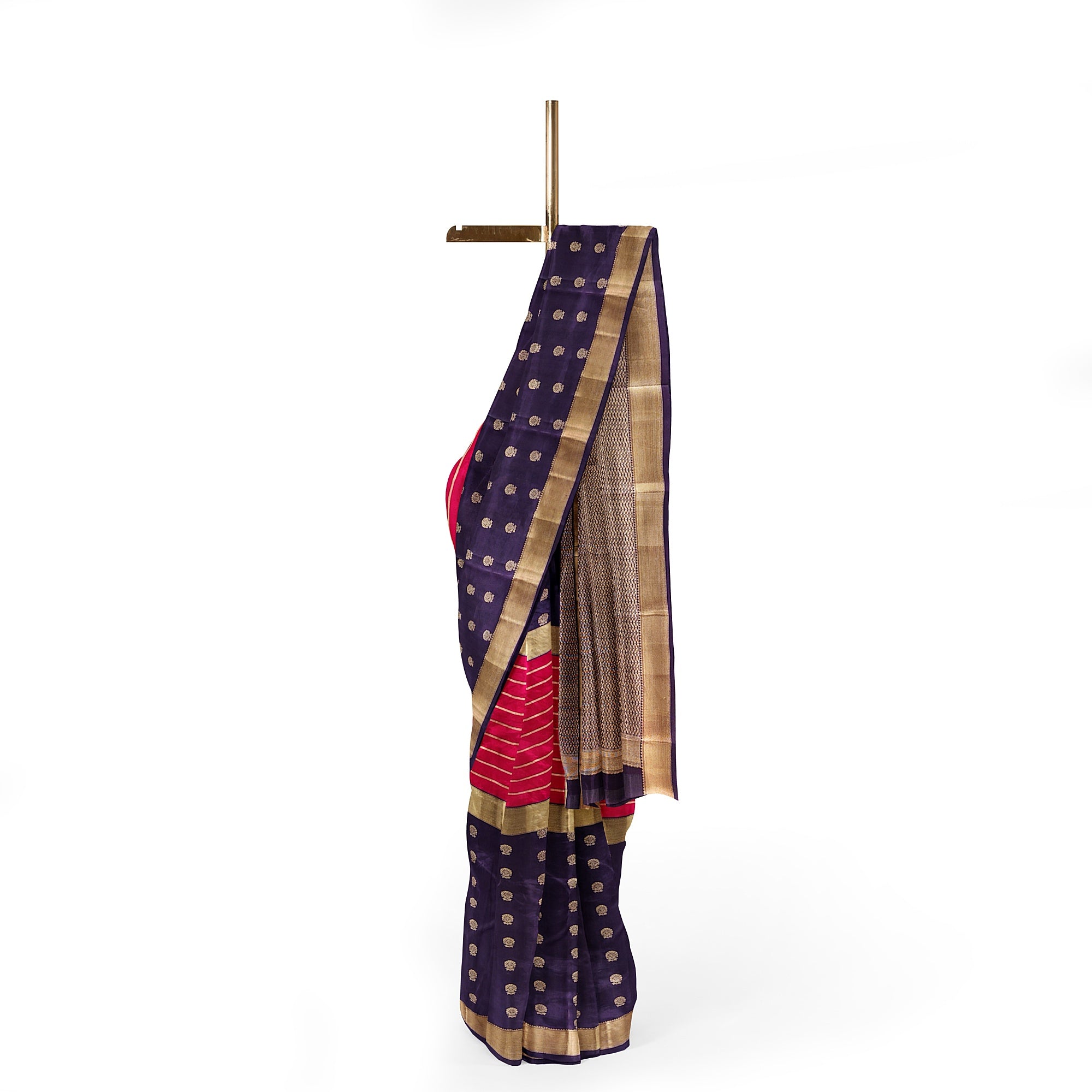 Pink Kanjivaram Silk Saree with Maroon Sides and Copper Zari – Pure Handloom Bridal Saree Online - New Sudarshan Silks`