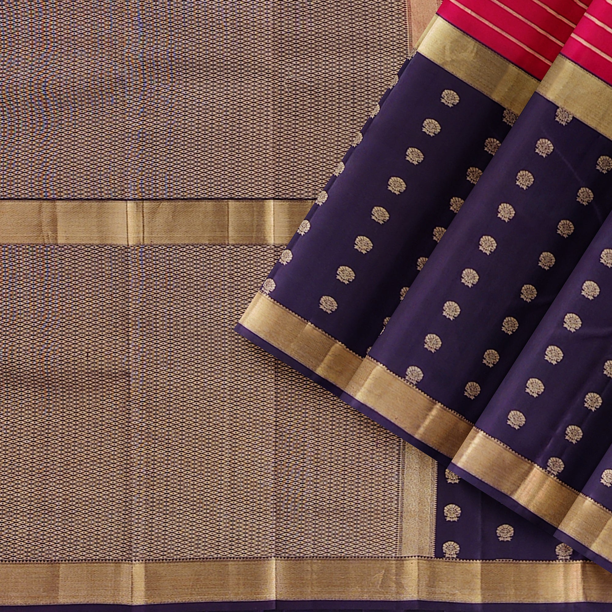 Pink Kanjivaram Silk Saree with Maroon Sides and Copper Zari – Pure Handloom Bridal Saree Online - New Sudarshan Silks`