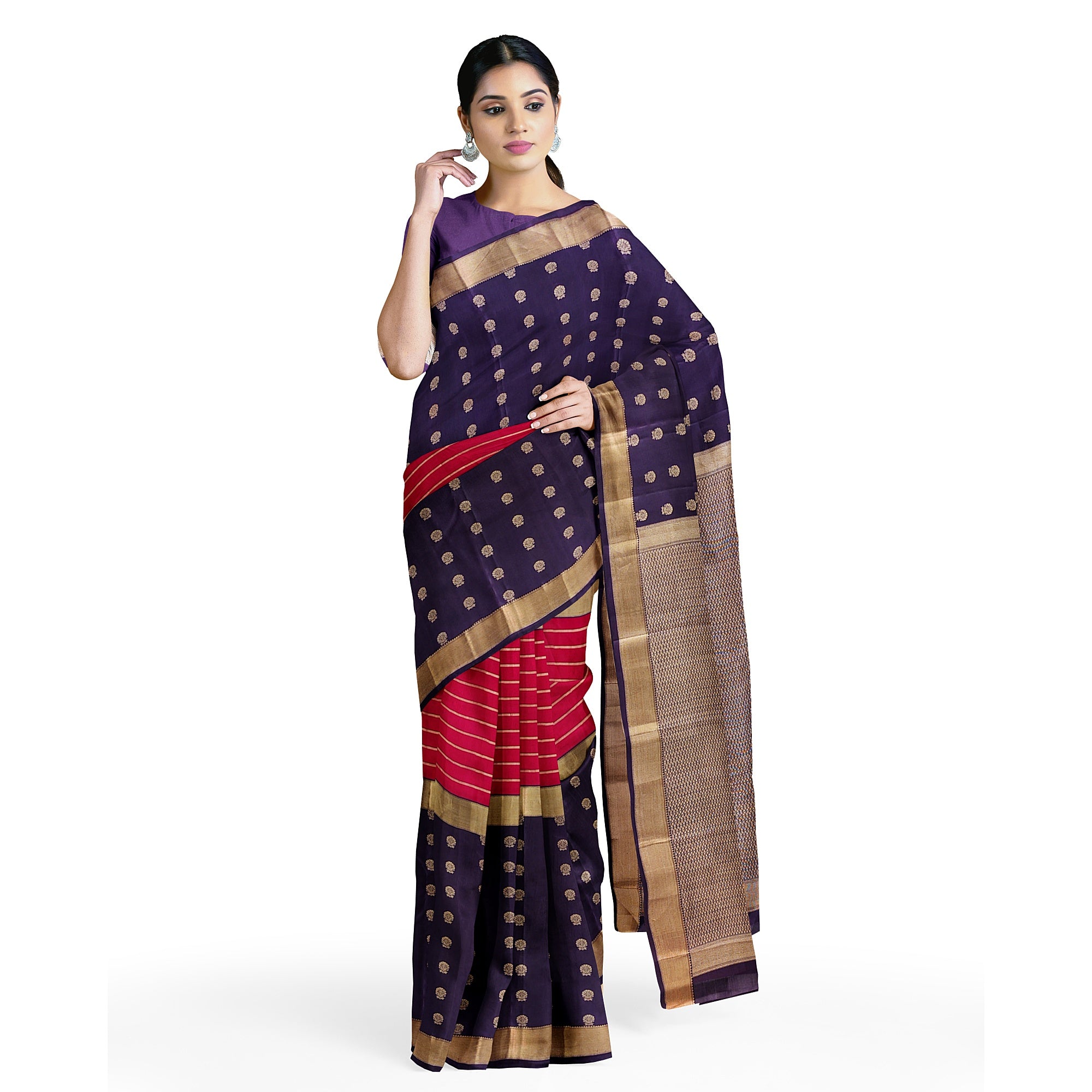 Pink Kanjivaram Silk Saree with Maroon Sides and Copper Zari – Pure Handloom Bridal Saree Online - New Sudarshan Silks`