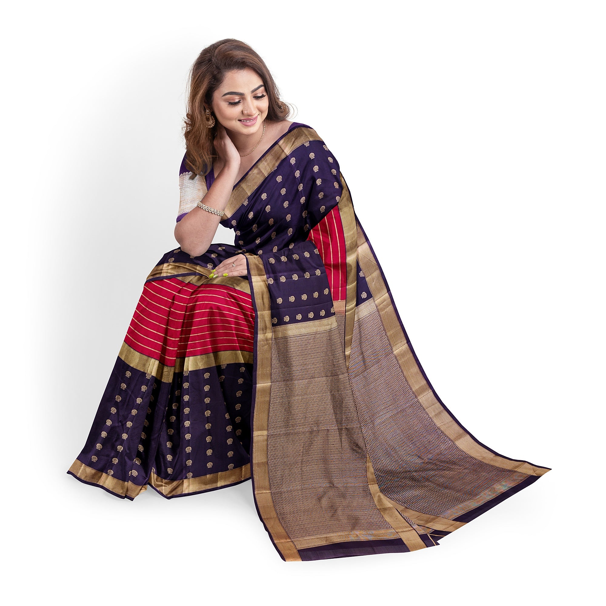 Pink Kanjivaram Silk Saree with Maroon Sides and Copper Zari – Pure Handloom Bridal Saree Online - New Sudarshan Silks`