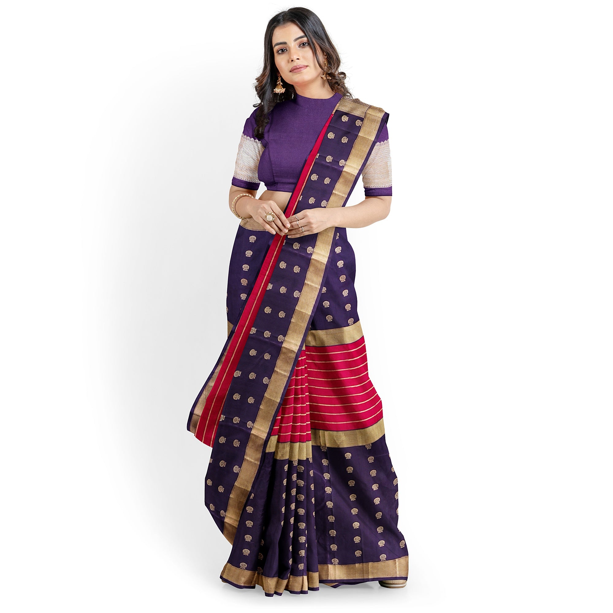 Pink Kanjivaram Silk Saree with Maroon Sides and Copper Zari – Pure Handloom Bridal Saree Online - New Sudarshan Silks`
