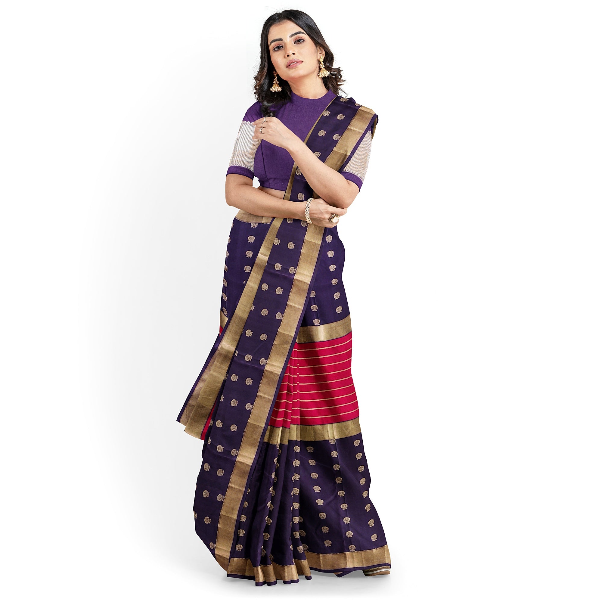 Pink Kanjivaram Silk Saree with Maroon Sides and Copper Zari – Pure Handloom Bridal Saree Online - New Sudarshan Silks`