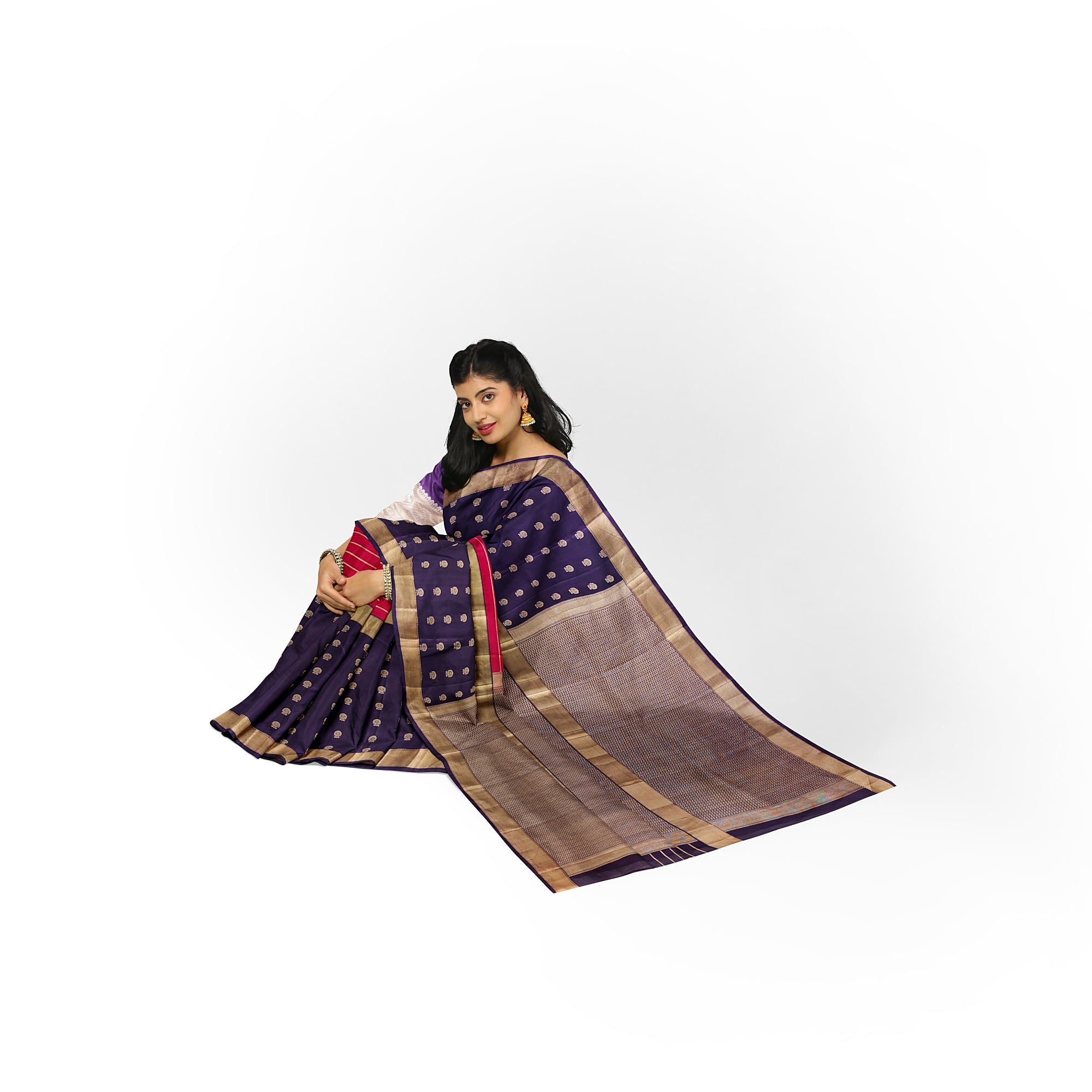 Pink Kanjivaram Silk Saree with Maroon Sides and Copper Zari – Pure Handloom Bridal Saree Online - New Sudarshan Silks`