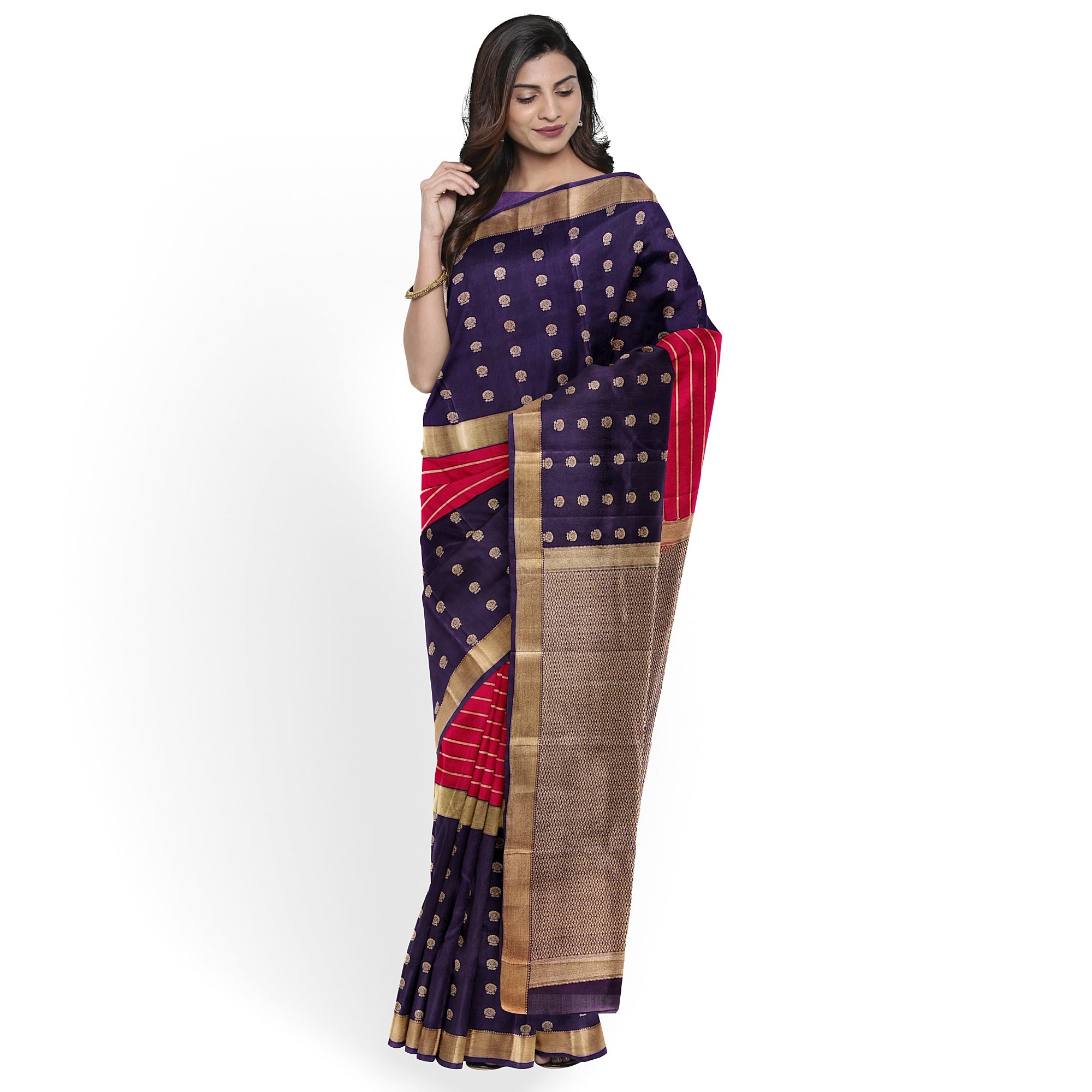 Pink Kanjivaram Silk Saree with Maroon Sides and Copper Zari – Pure Handloom Bridal Saree Online - New Sudarshan Silks`