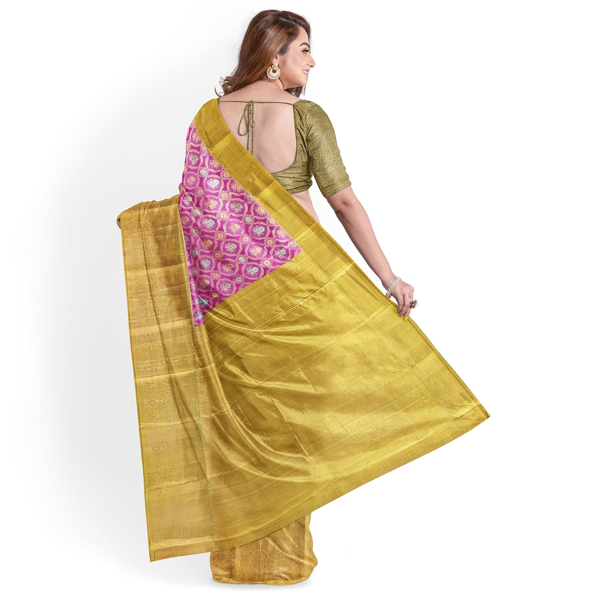Pink Kanjivaram Silk Saree with Gold Zari – Pure Handloom Bridal Saree Online - New Sudarshan Silks`