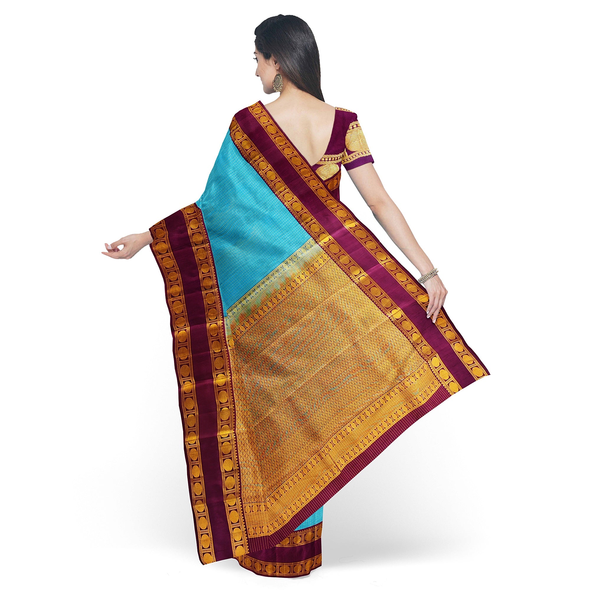 Blue Kanjivaram Silk Saree with maroon Zari Border – Pure Handloom Bridal Saree Online - New Sudarshan Silks`