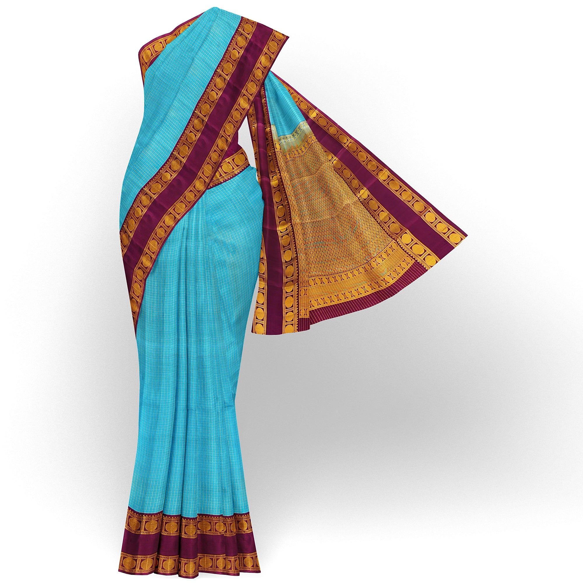 Blue Kanjivaram Silk Saree with maroon Zari Border – Pure Handloom Bridal Saree Online - New Sudarshan Silks`