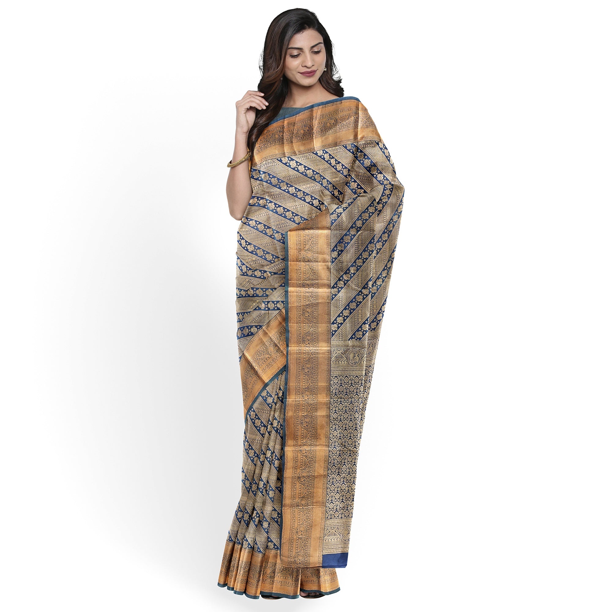 Peacock Green Kanjivaram Silk Saree with Self Zari Border – Pure Handloom Bridal Saree Online - New Sudarshan Silks`