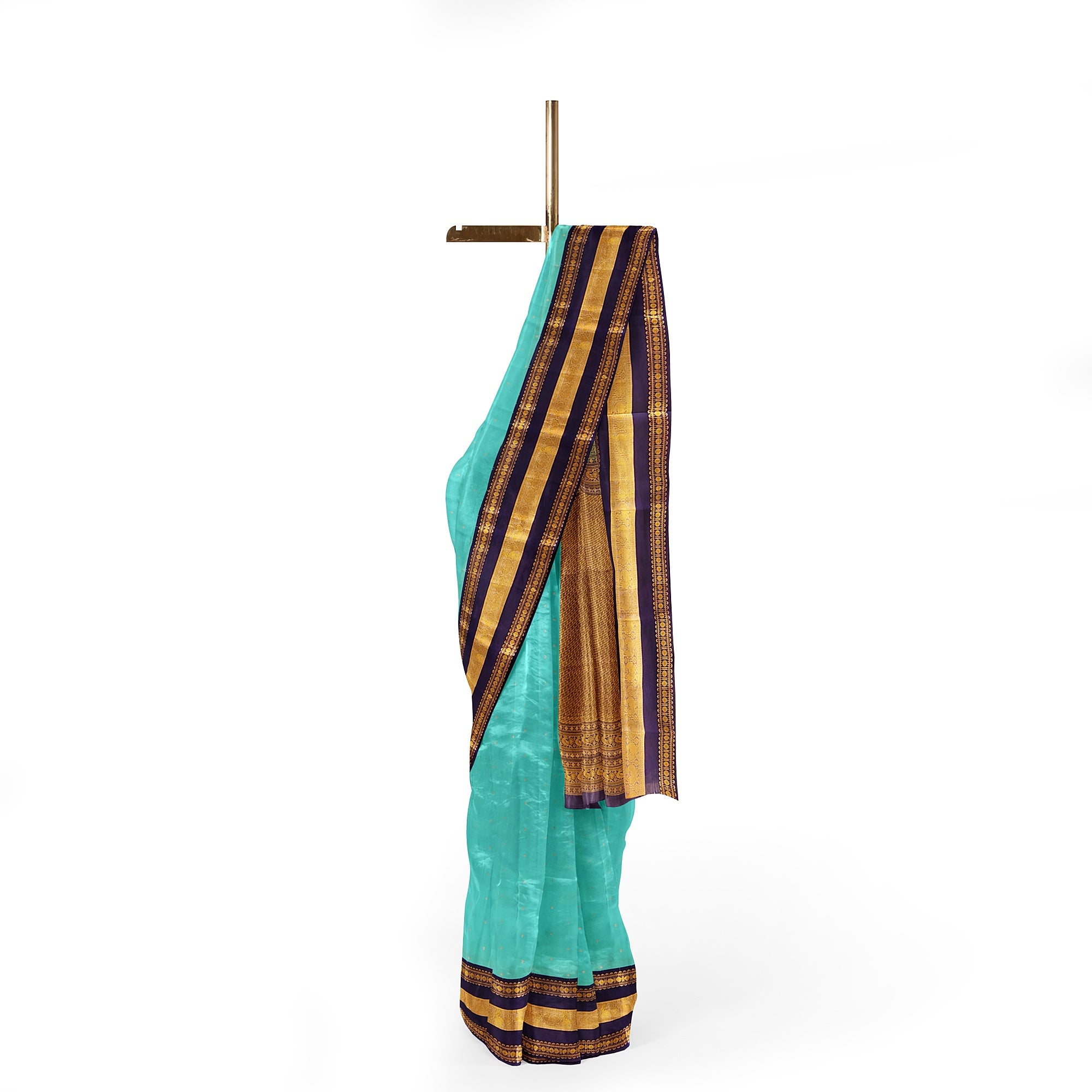 Sky Blue Kanjivaram Silk Saree with Navy Blue Zari Border – Pure Handloom Bridal Saree Online - New Sudarshan Silks`