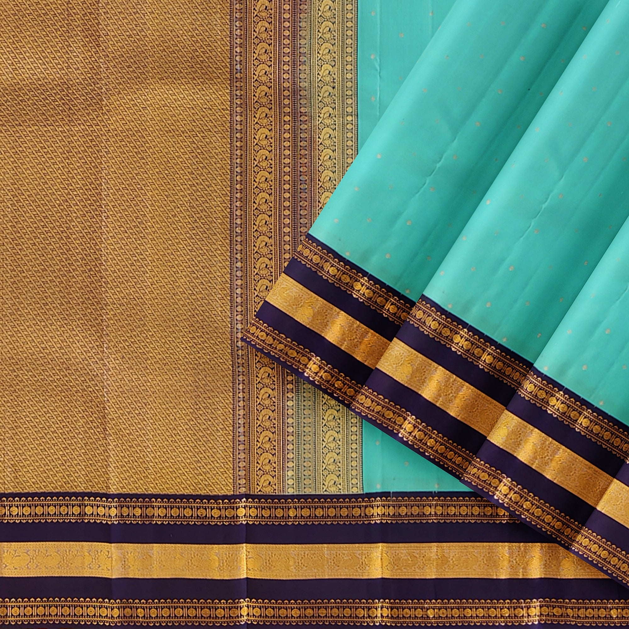 Sky Blue Kanjivaram Silk Saree with Navy Blue Zari Border – Pure Handloom Bridal Saree Online - New Sudarshan Silks`