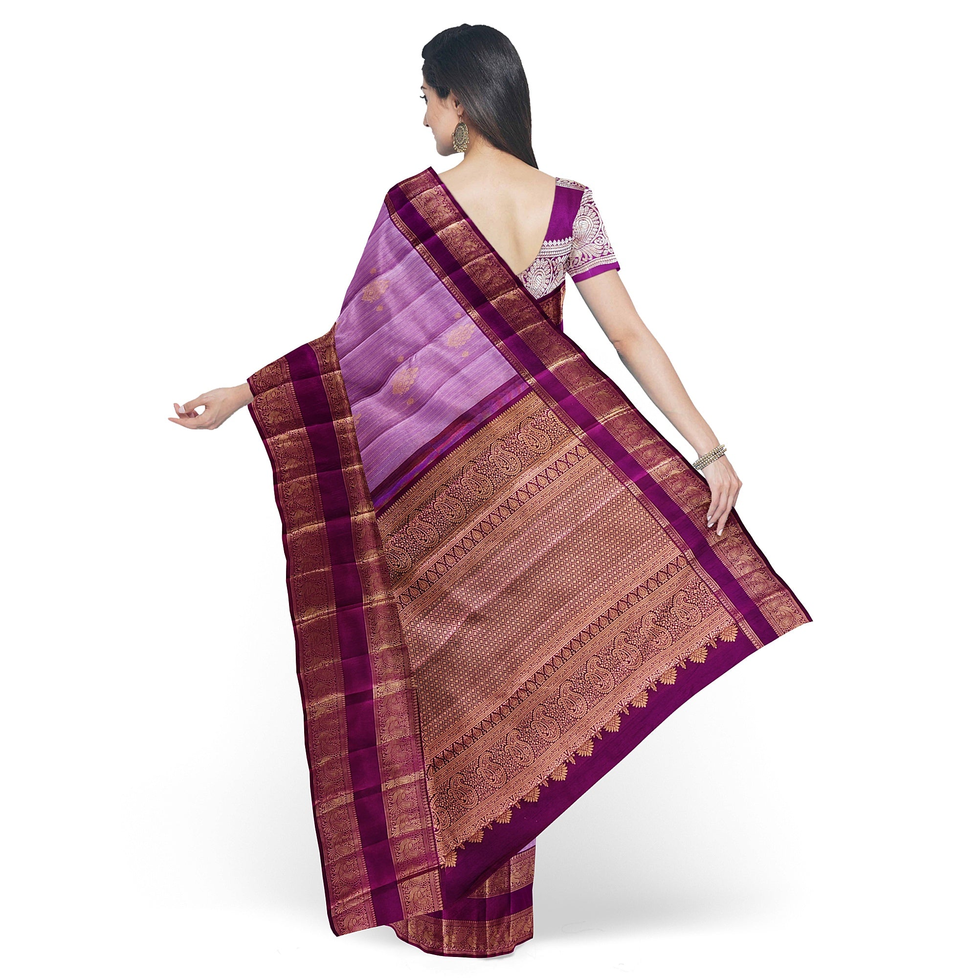 Baby Pink Kanjivaram Silk Saree with Dark Pink Zari Border – Pure Handloom Bridal Saree Online - New Sudarshan Silks`