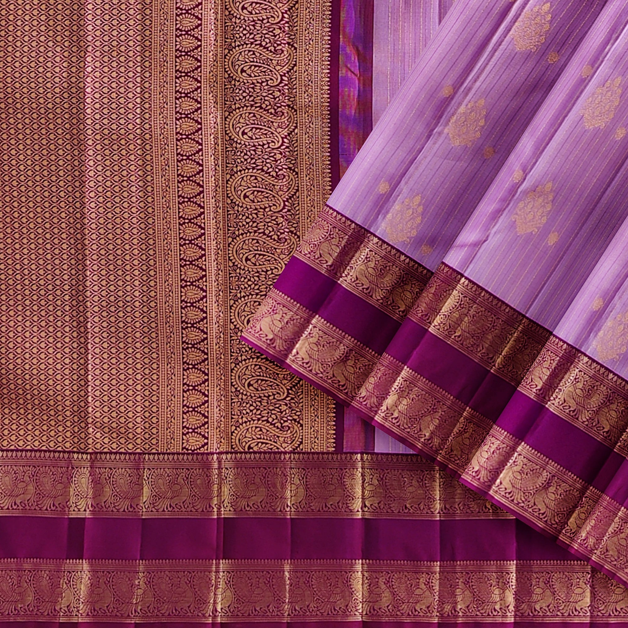 Baby Pink Kanjivaram Silk Saree with Dark Pink Zari Border – Pure Handloom Bridal Saree Online - New Sudarshan Silks`