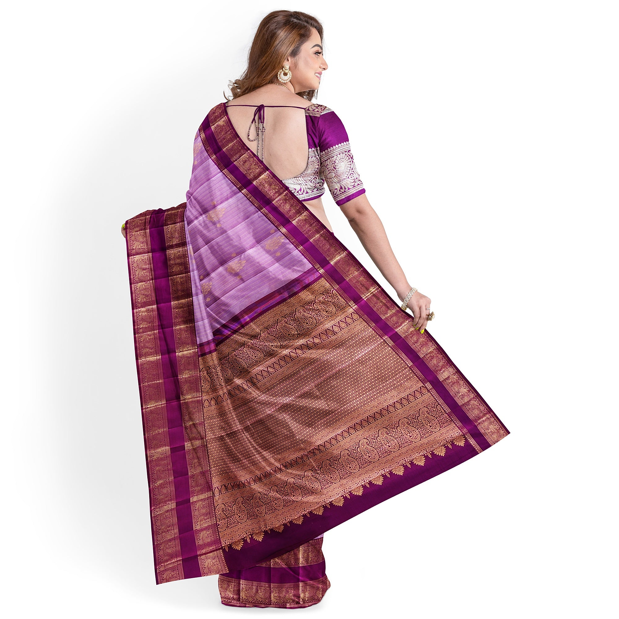 Baby Pink Kanjivaram Silk Saree with Dark Pink Zari Border – Pure Handloom Bridal Saree Online - New Sudarshan Silks`