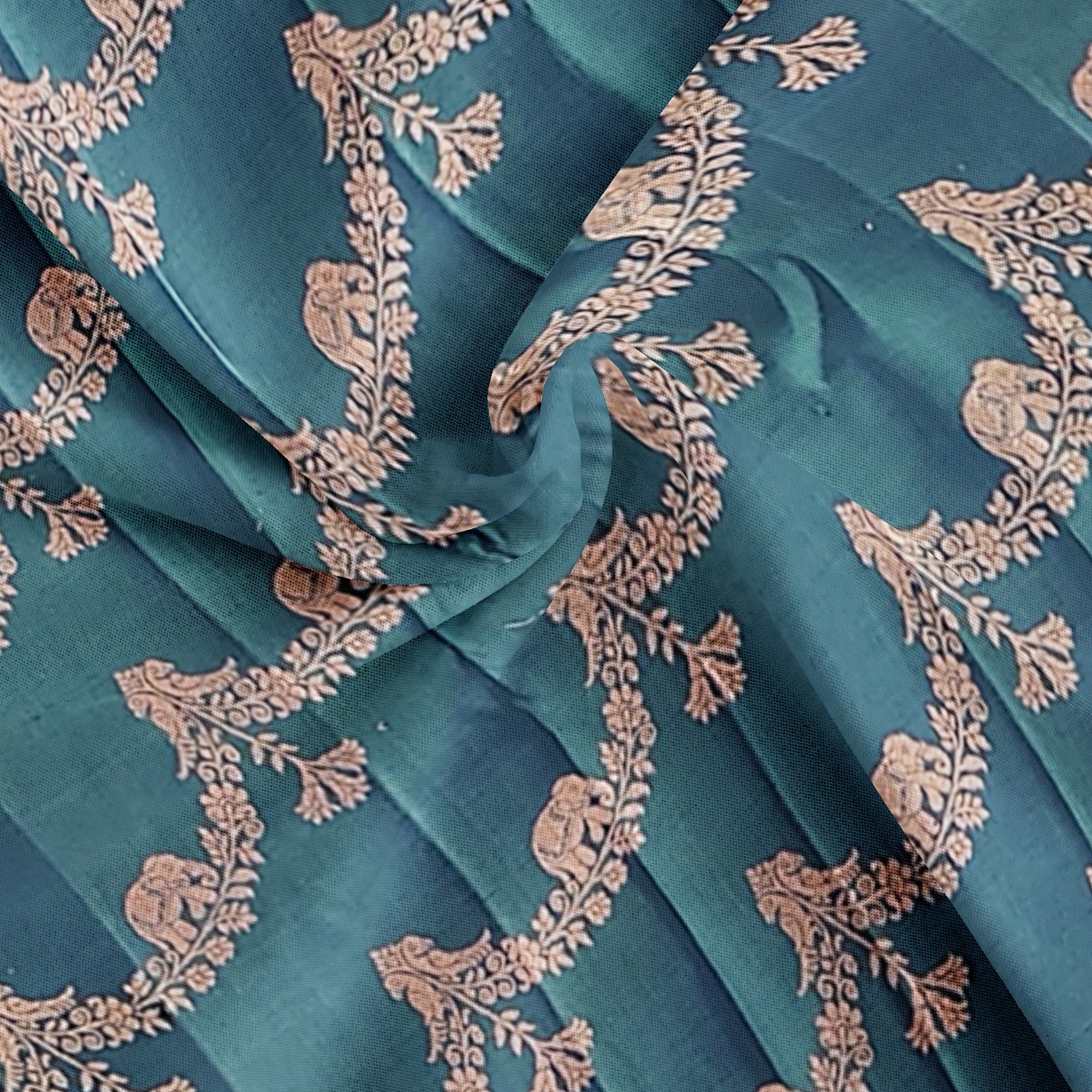 Double-Shade Peacock Blue Kanjivaram Silk Saree with Temple Designer Border – Traditional Bridal Silk Saree Online - New Sudarshan Silks`
