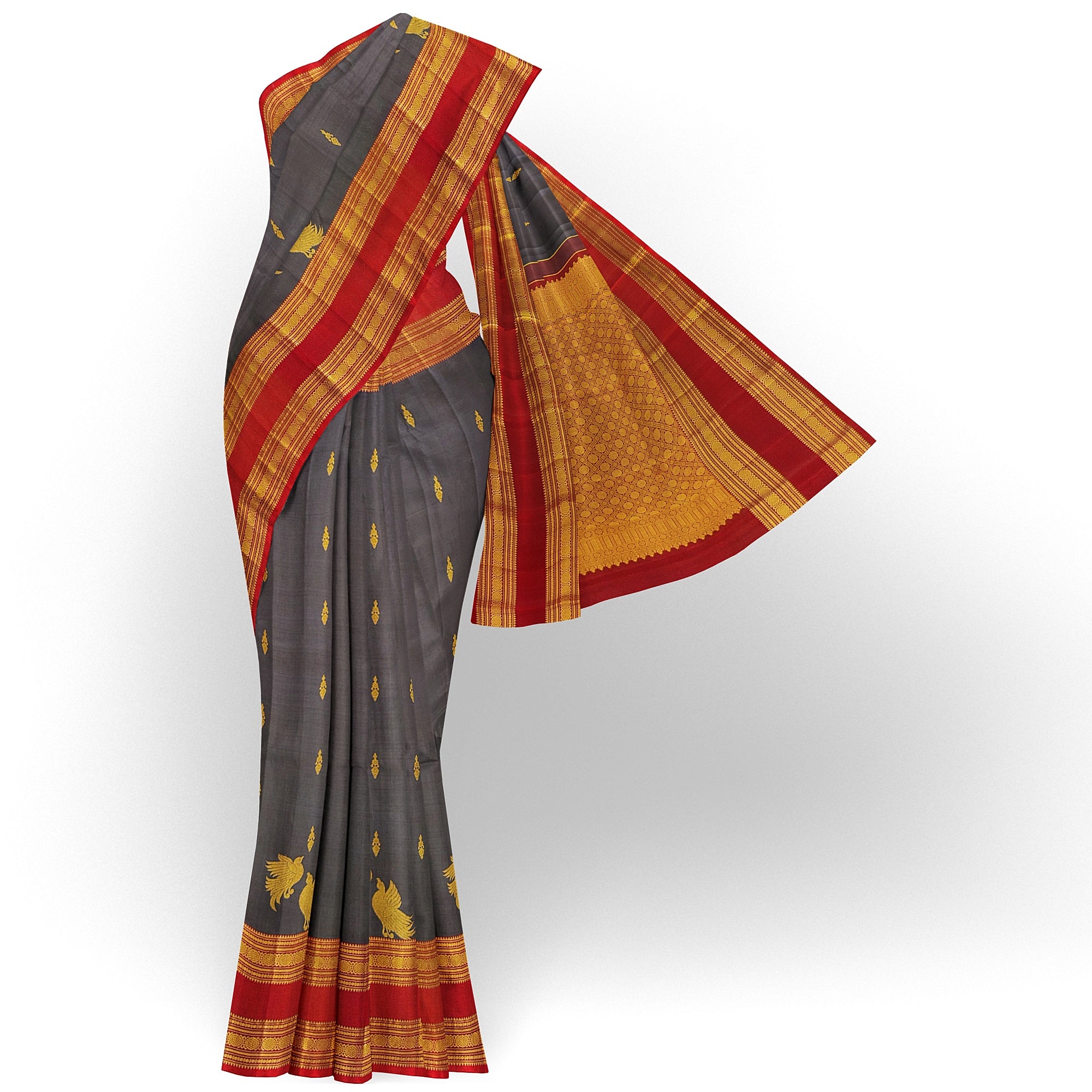 Chocolate Brown Kanjivaram Silk Saree with Maroon Bentex Zari Border – Pure Handloom Bridal Saree Online - New Sudarshan Silks`