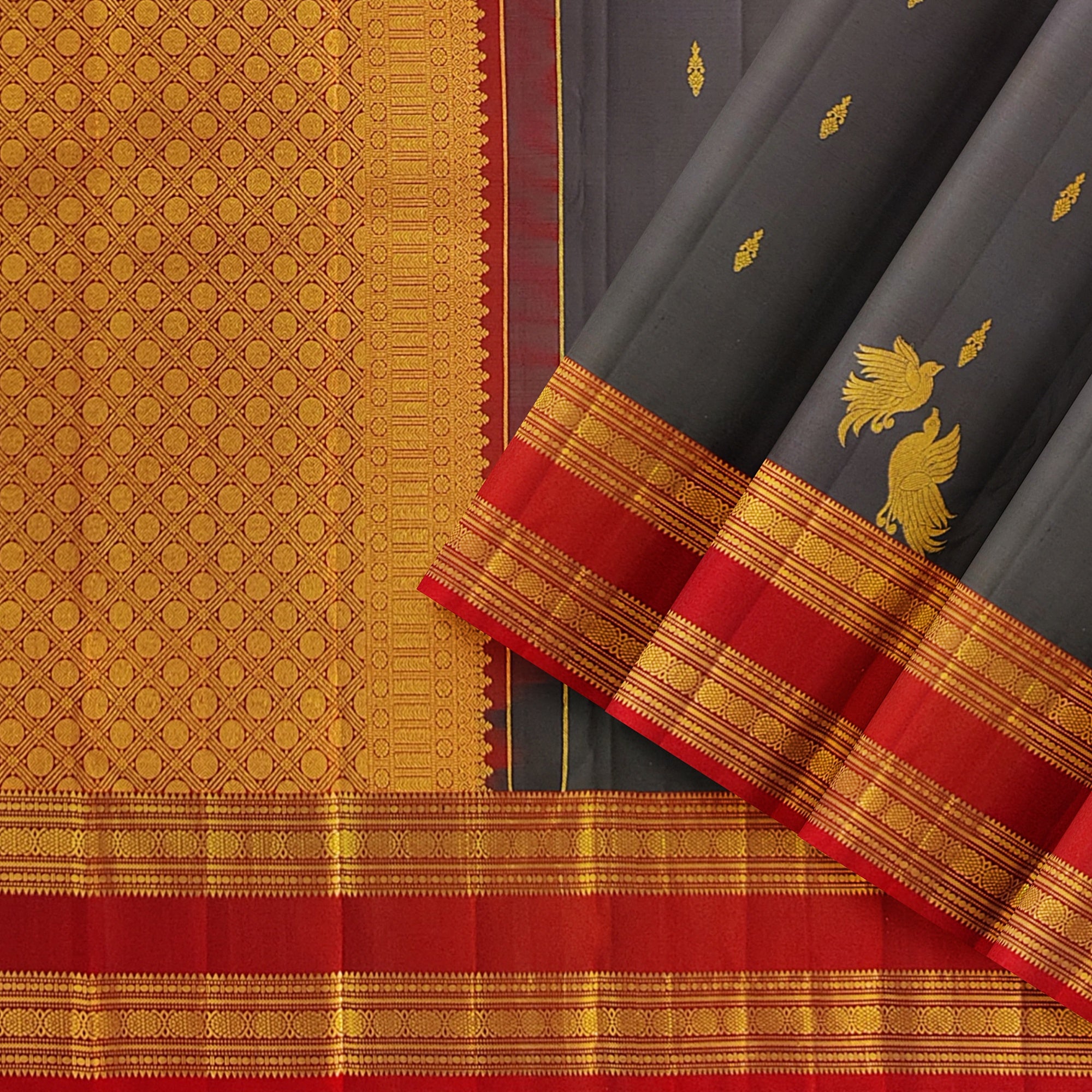 Chocolate Brown Kanjivaram Silk Saree with Maroon Bentex Zari Border – Pure Handloom Bridal Saree Online - New Sudarshan Silks`