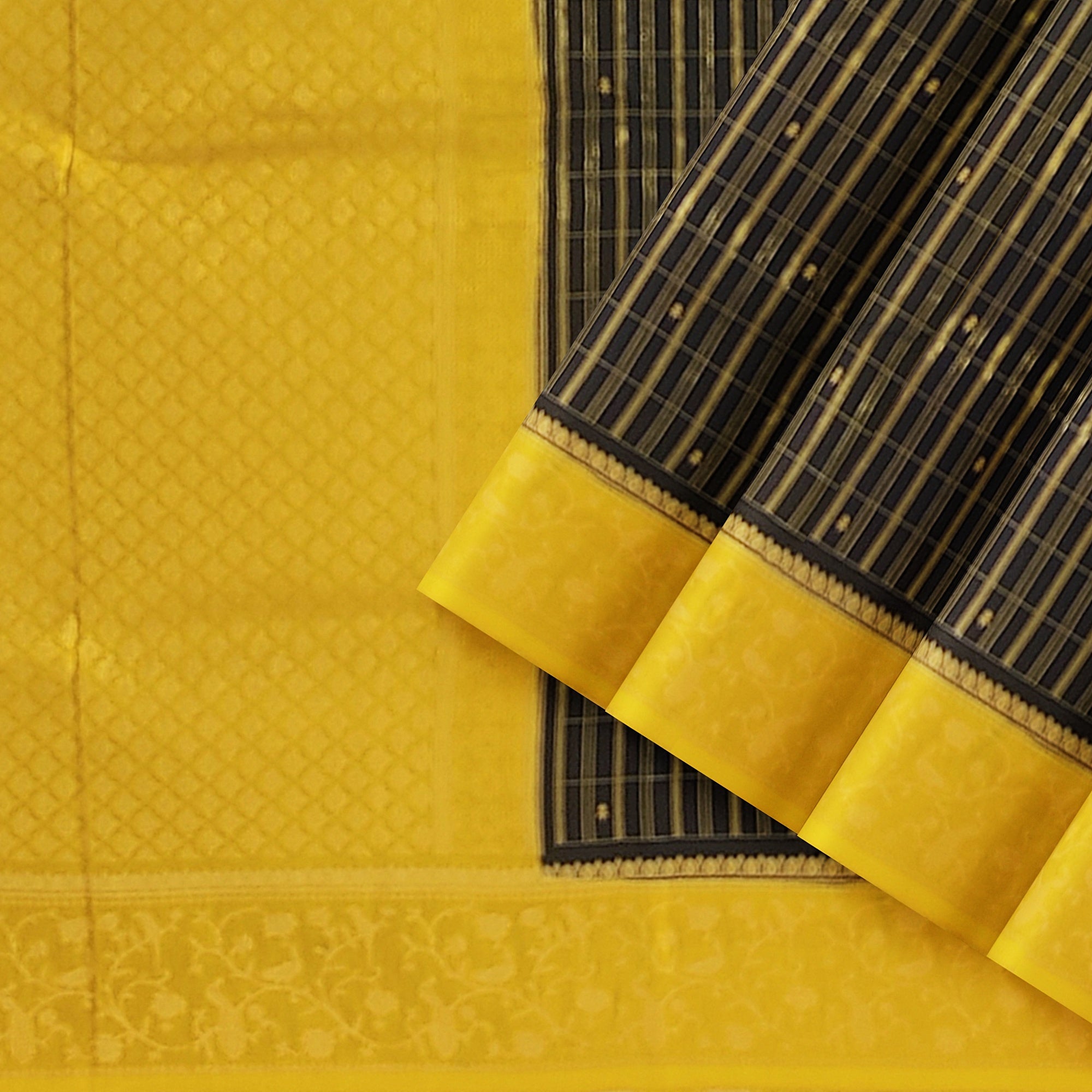 Black Georgette Saree – Yellow Border – Shop Online