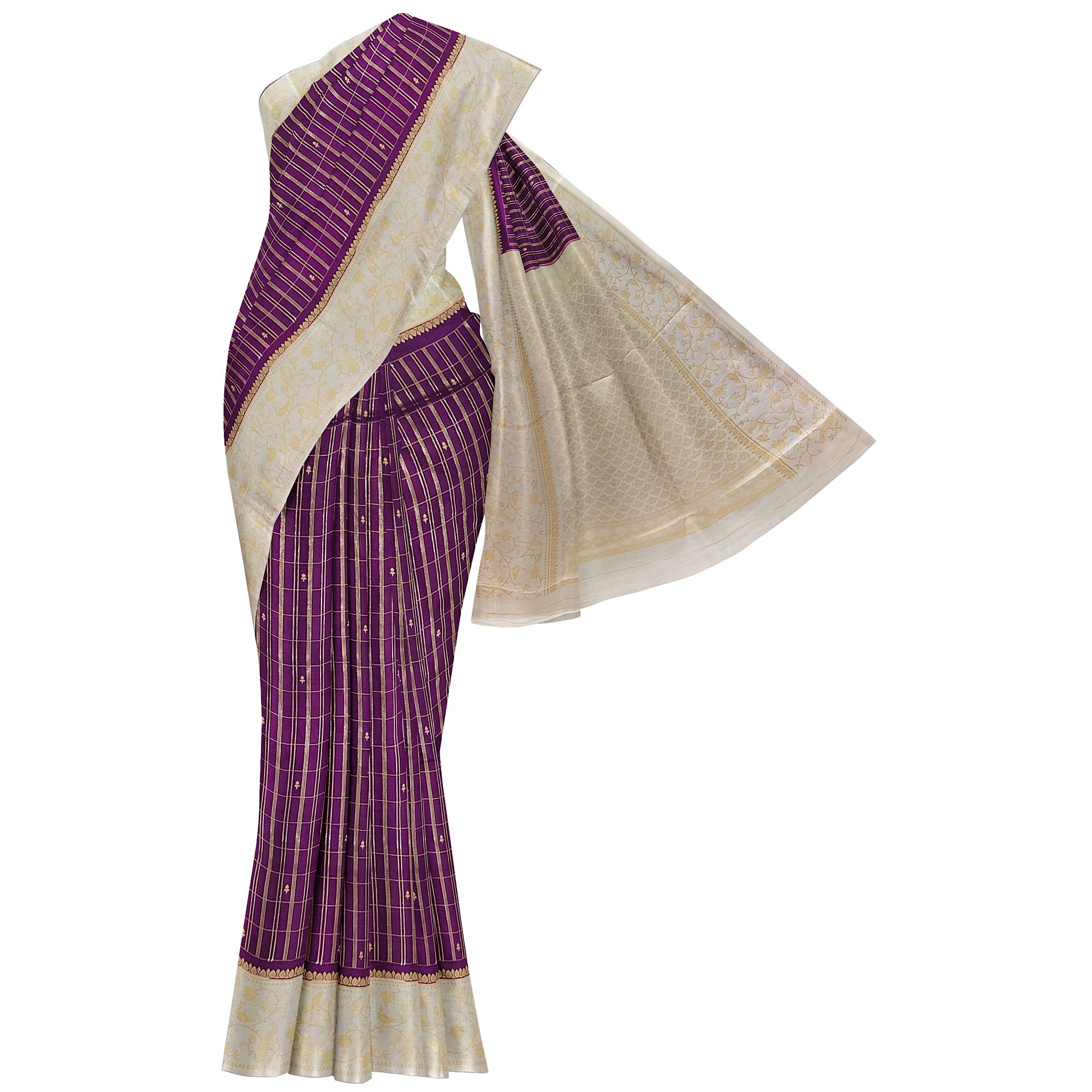 Wine Georgette Saree – Cream Border – Shop Online