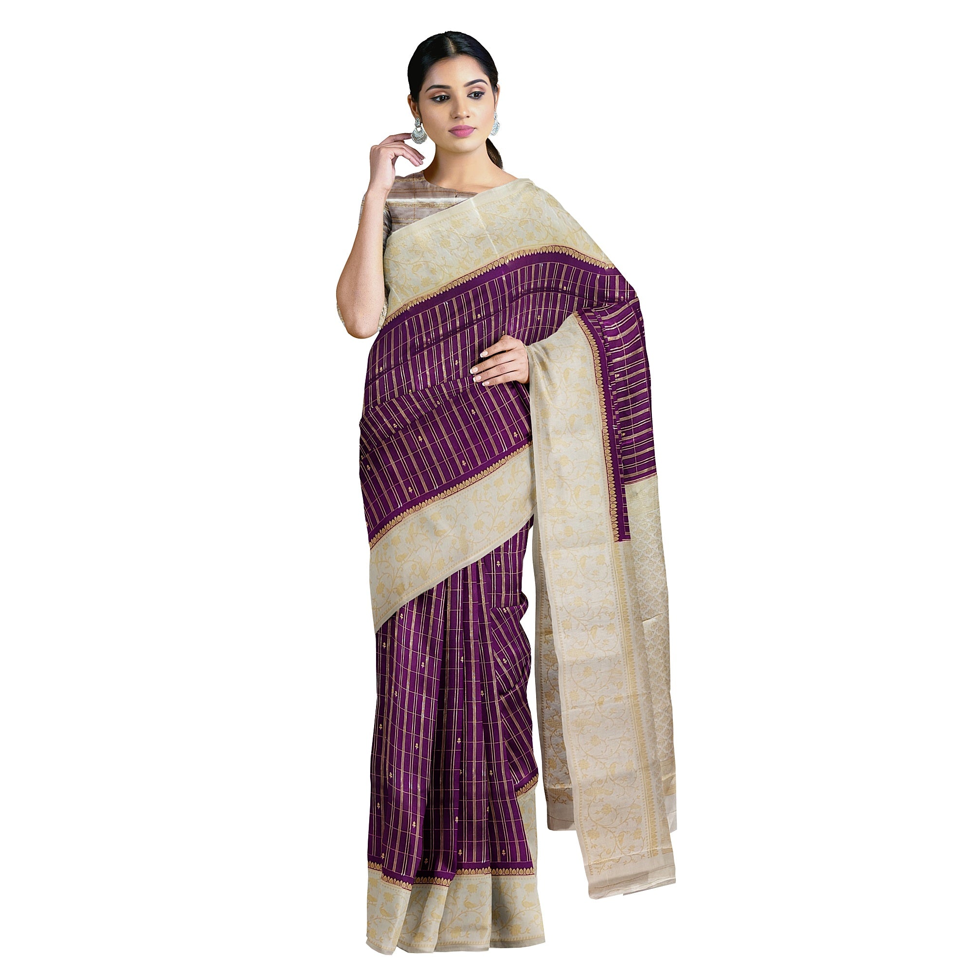 Wine Georgette Saree – Cream Border – Shop Online