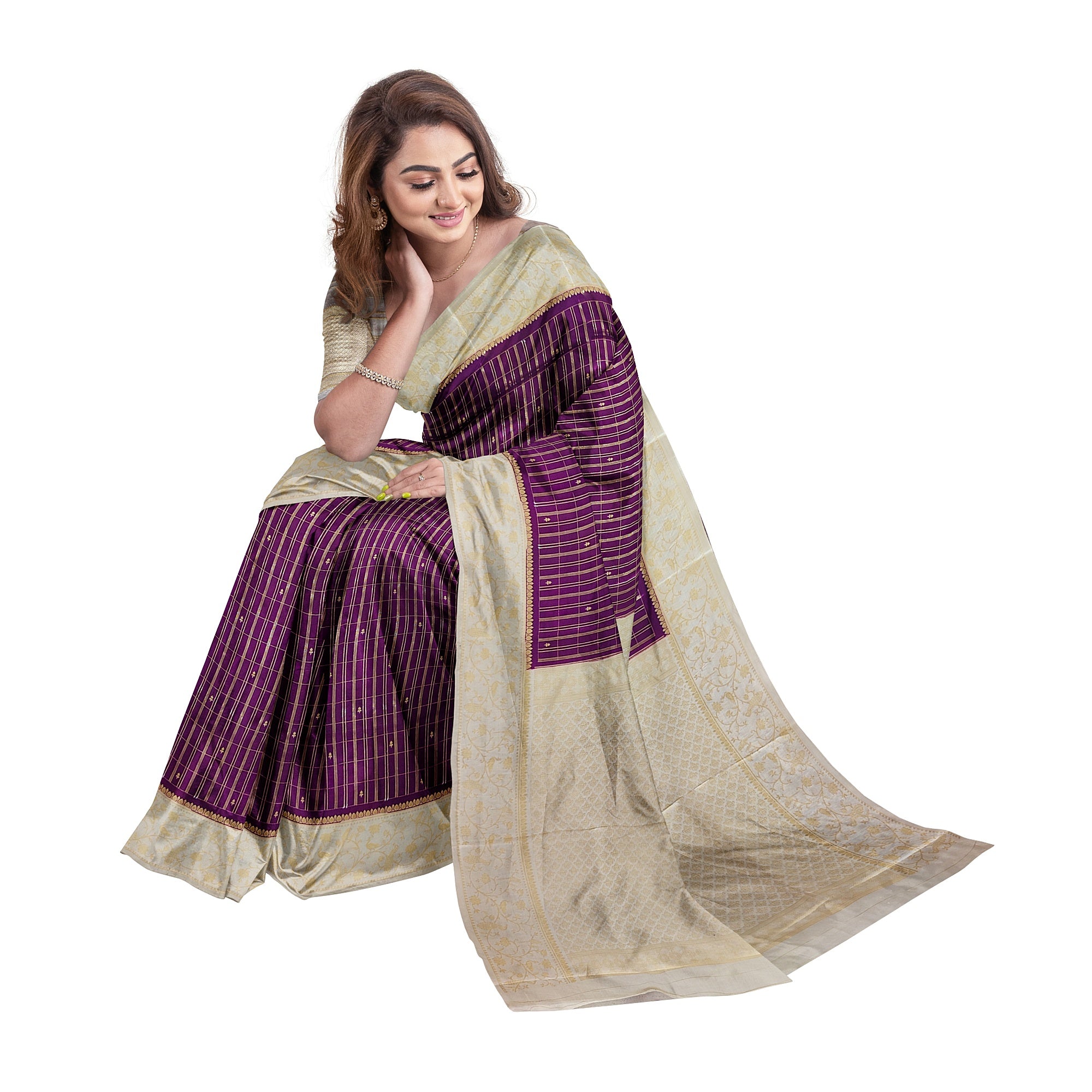 Wine Georgette Saree – Cream Border – Shop Online