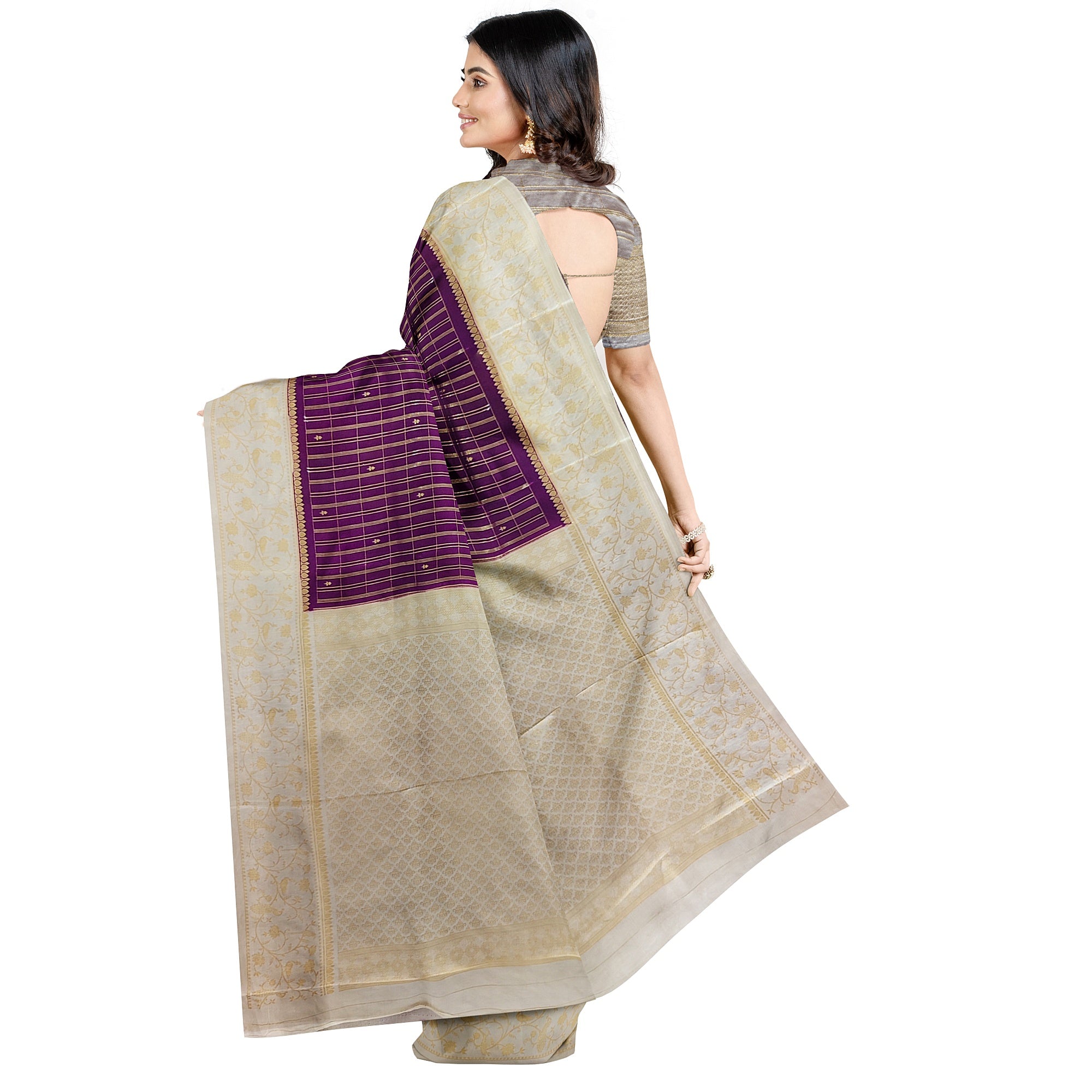 Wine Georgette Saree – Cream Border – Shop Online