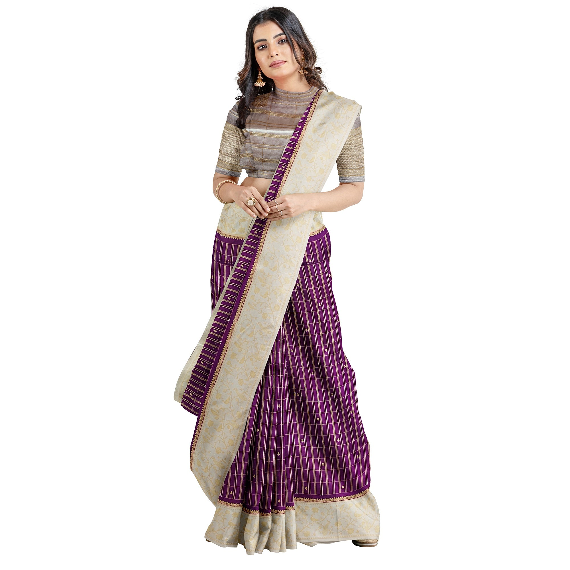 Wine Georgette Saree – Cream Border – Shop Online
