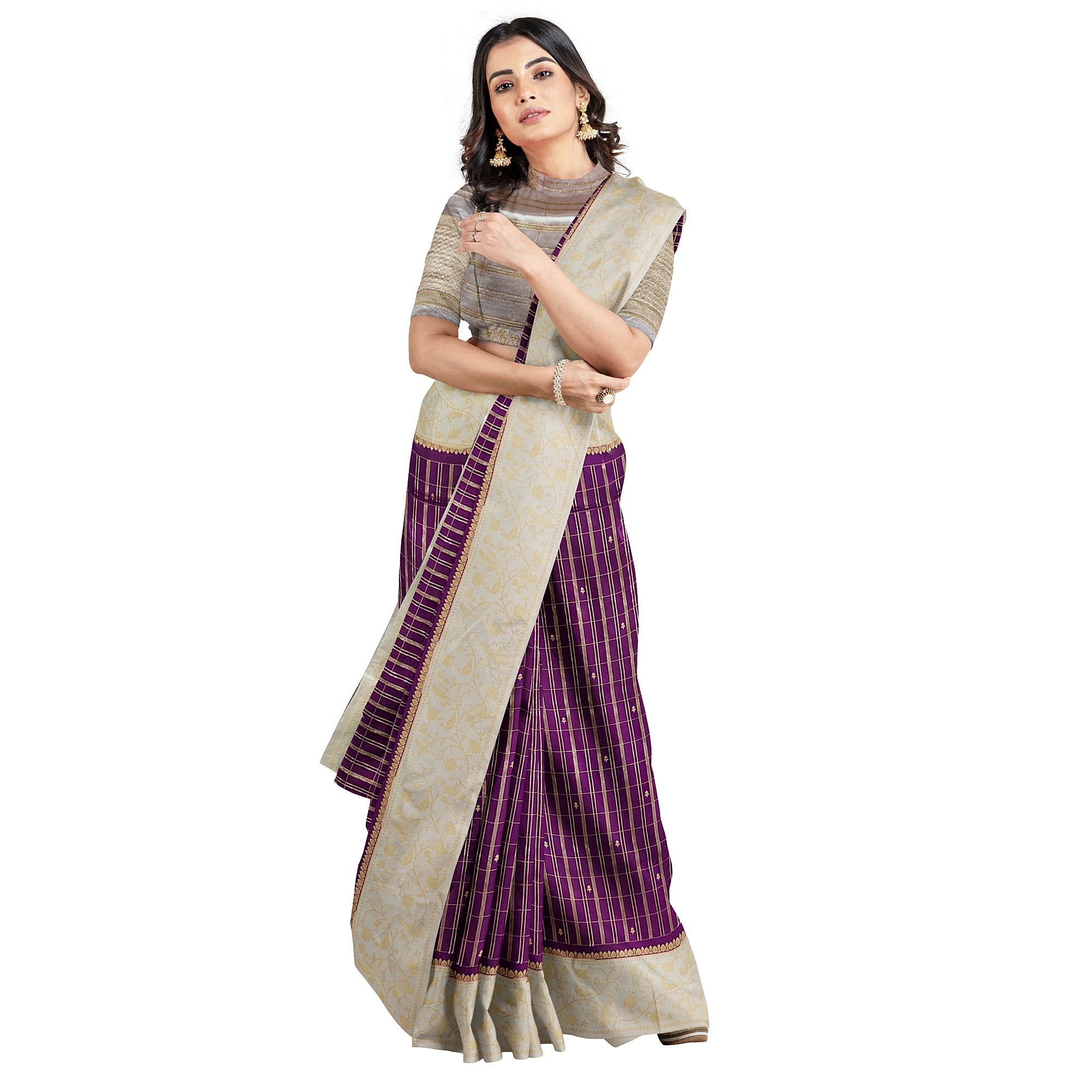 Wine Georgette Saree – Cream Border – Shop Online