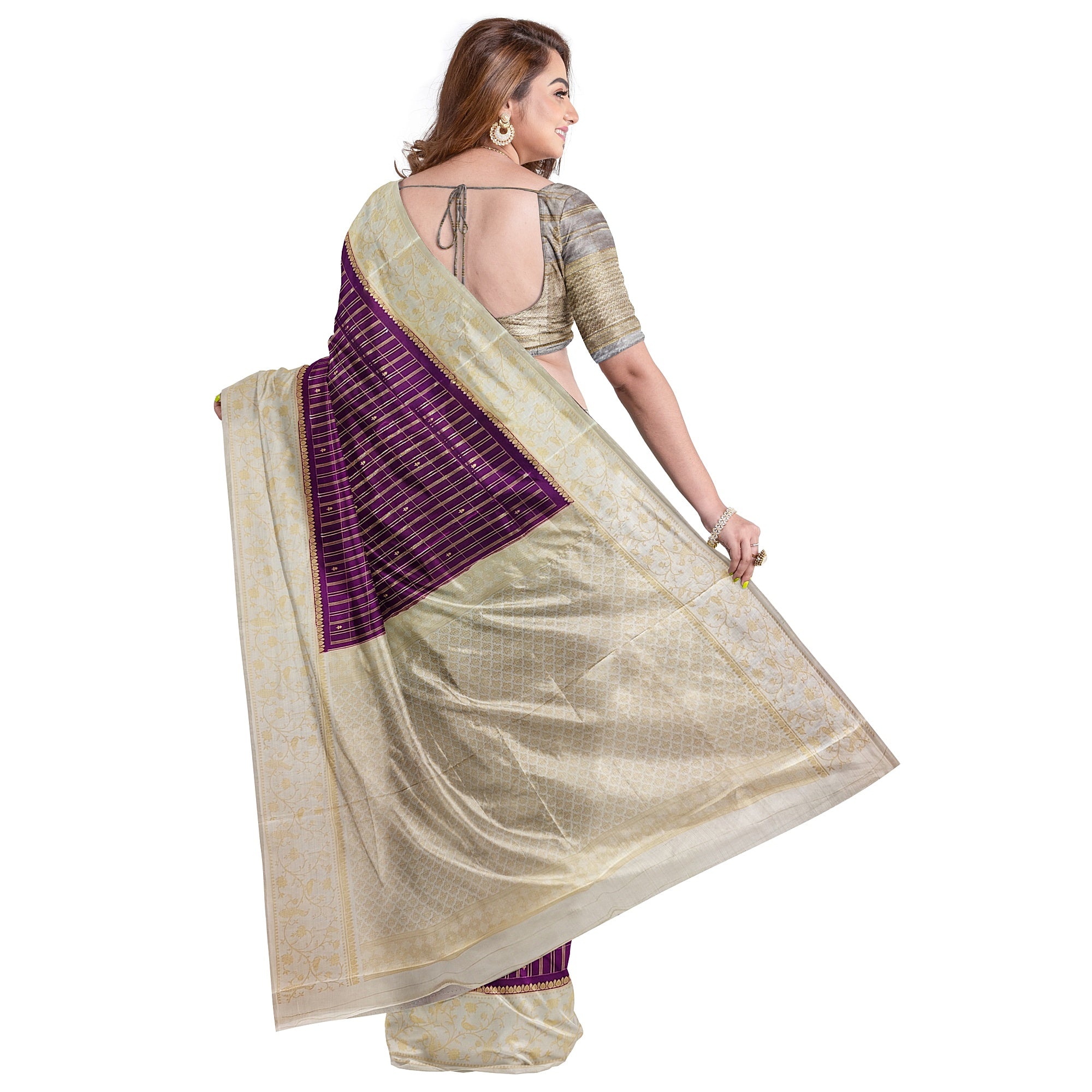 Wine Georgette Saree – Cream Border – Shop Online